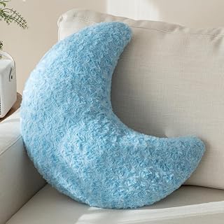 Moon Decorative Throw Pillow with Soft Plush, Blue, 19.6 Inches