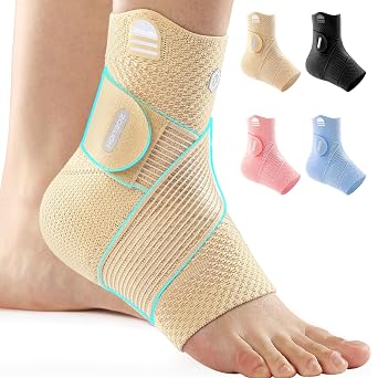 ZOELION Ankle Brace Compression Support with Removable Fishnet Strap, 3D Knit Plantar Fasciitis Relief Achilles Tendonitis Brace, Ankle Compression Sleeve for Pain Relief & Injury Healing, Beige/S
