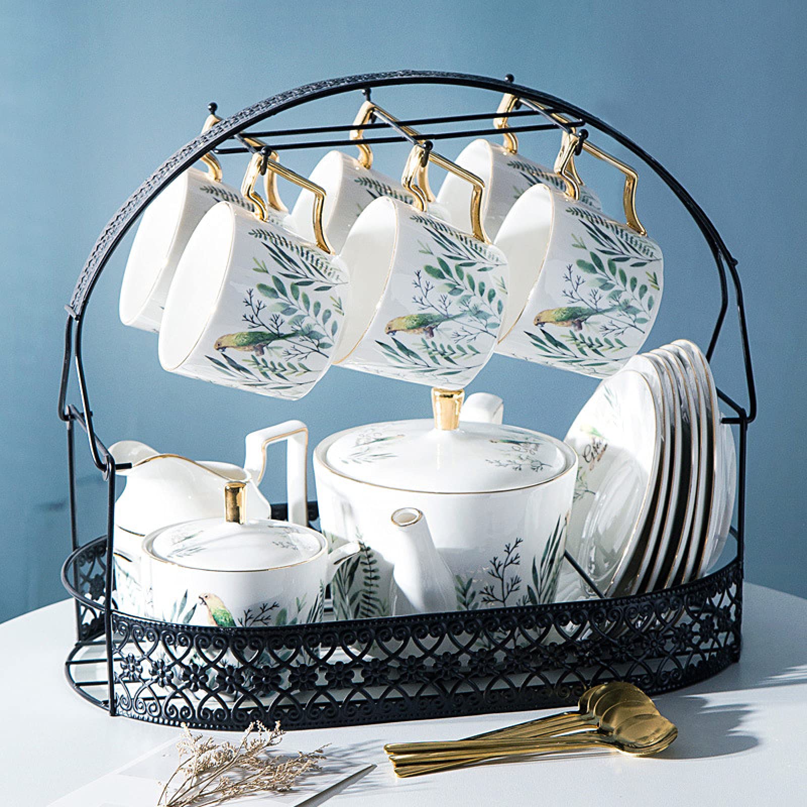 Porcelanowy zestaw do herbaty - elegancki chiński zestaw filiżanek do kawy i spodków ze stojakiem ekspozycyjnym dla luksusowego doświadczenia herbaty