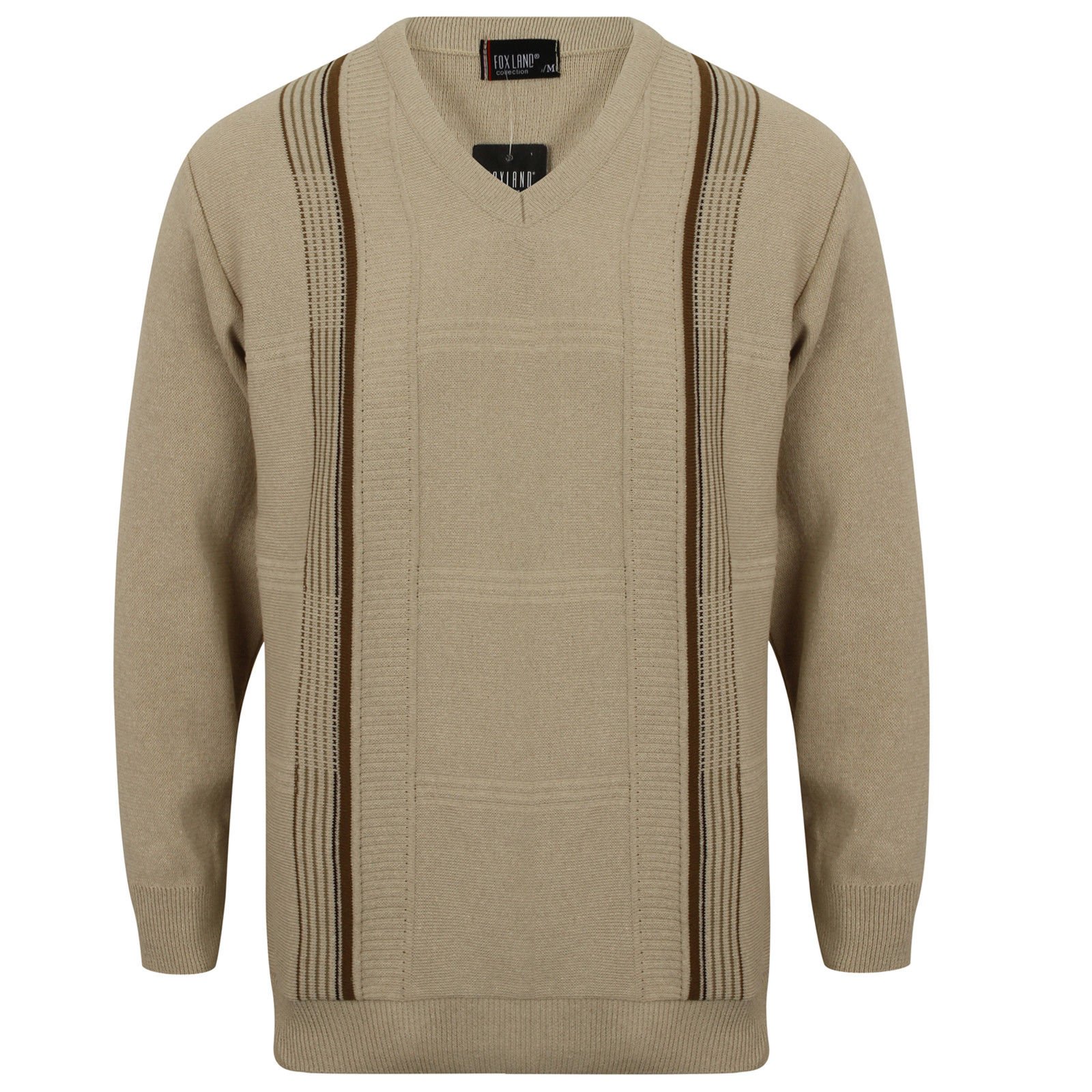 MyShoeStore Men's Striped V Neck Jumper Pullover Long Sleeve Knitwear Formal Business Casual Sweater Fine Knit Top S-5XL Beige 4XL