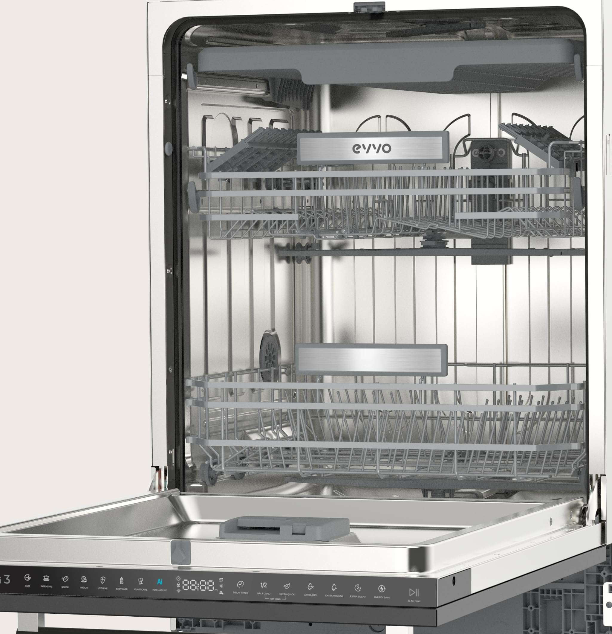 Lavavajillas Integrable 60 cm - 14 Cubiertos, 49 dB, Apertura Automática, Media Carga, 6 Programas, Lavavajillas Integrable 60 cm Panelable para Cocina Moderna (Clase Energética C)