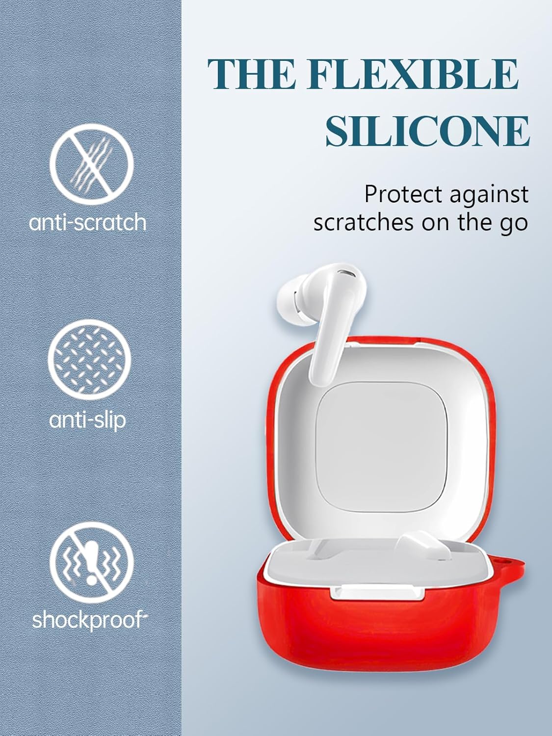 Case for Soundcore P31i by Anker Earbuds 2025 New, WUNIAK Soft Silicone Protective Portable Scratch Shock Resistant Shell with Cleaner Kit & Carabiner & Lanyard for Soundcore P31i,Red - Image 4