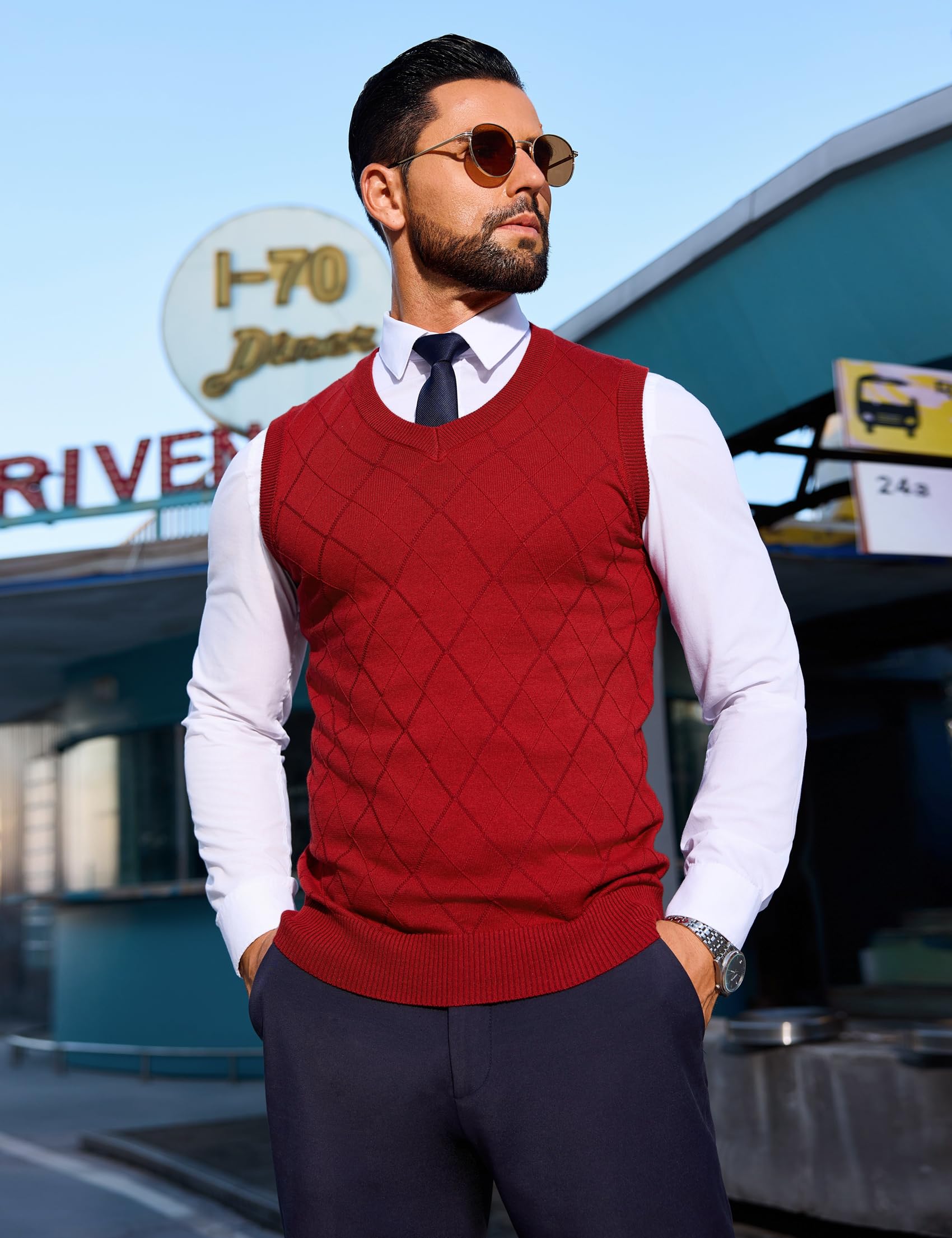 Sykooria Gilet Maglione da Uomo con Scollo V Maglioncino Smanicato Senza Maniche Pullover Gilet Cotone in Maglia Invernale Maglioni e Cardigan da Uomo Casual