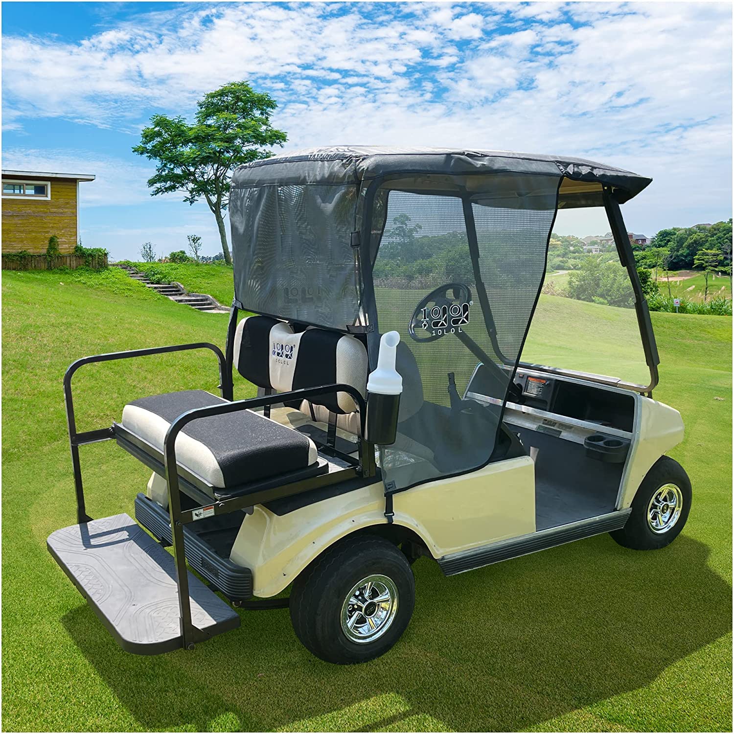 10L0L Osłona przeciwsłoneczna do wózka golfowego, pasuje do klubu samochodu, doskonała ochrona przed promieniowaniem UV, poliestrowa siatka przeciwsłoneczna, trwała i łatwa w instalacji (czarny/szary)