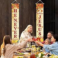 Vista 4 de Cartel decorativo para porche con texto en inglés "Fall for Jesus He Never Lee" con texto en inglés "Fall for Jesus He Never Leave" para interiores