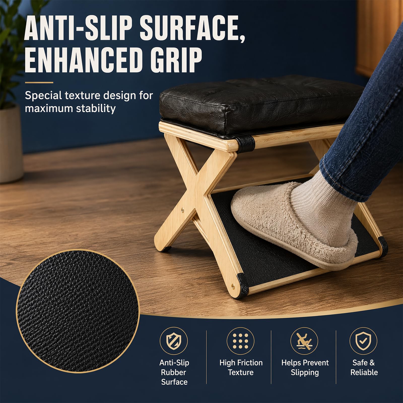Poggiapiedi Ergonomico Legno 2in1 Pieghevole, Regolabile Altezza Angolo con Cuscino Rilassante, Salvaspazio per Ufficio Scrivania Soggiorno Camera