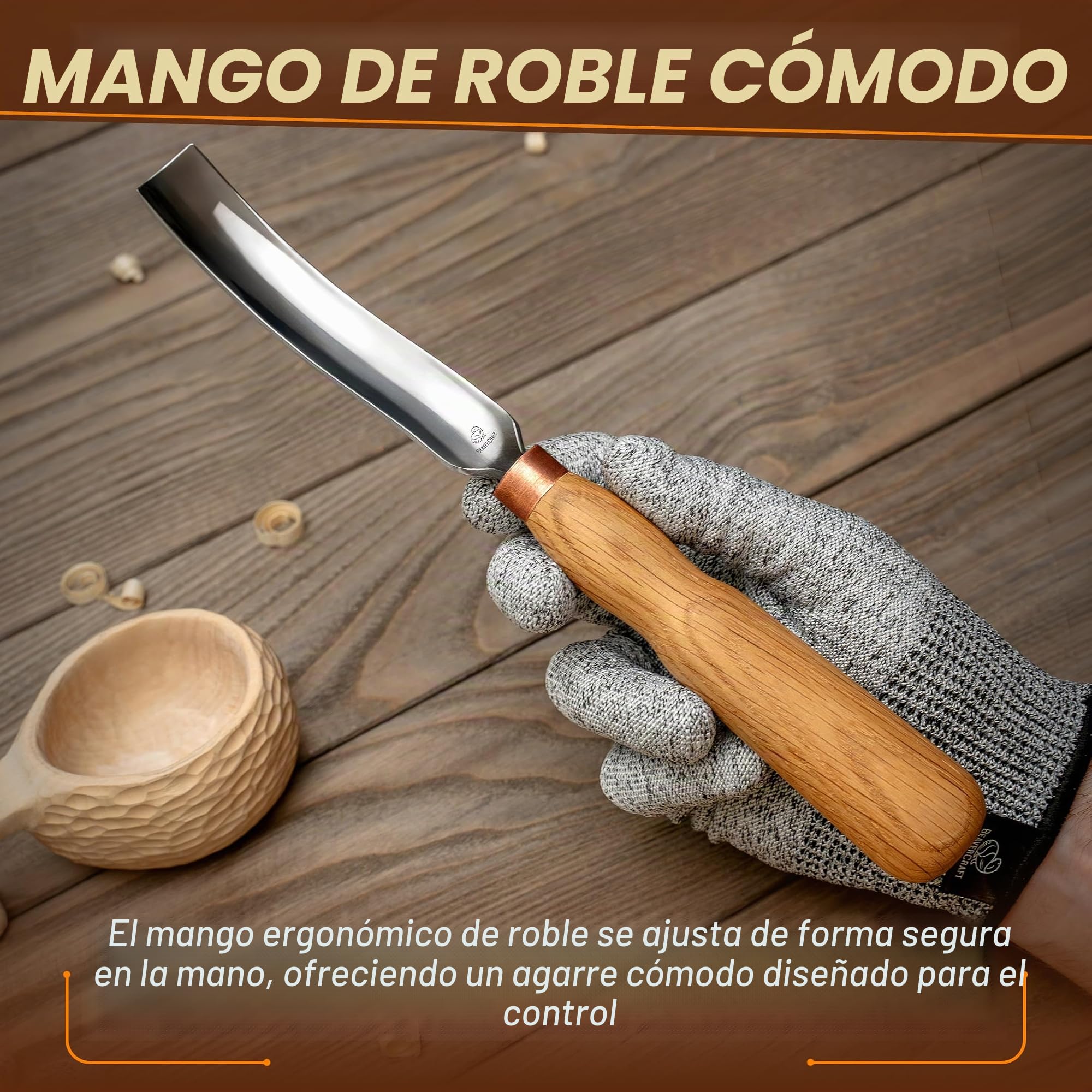 BeaverCraft Gouge Tallado Madera 7L/22 – Herramientas Tallado Cucharas, Cinceles, Gouge para Cuencos, Cincel Curvado, Cuchillo Whittling para Cucharas
