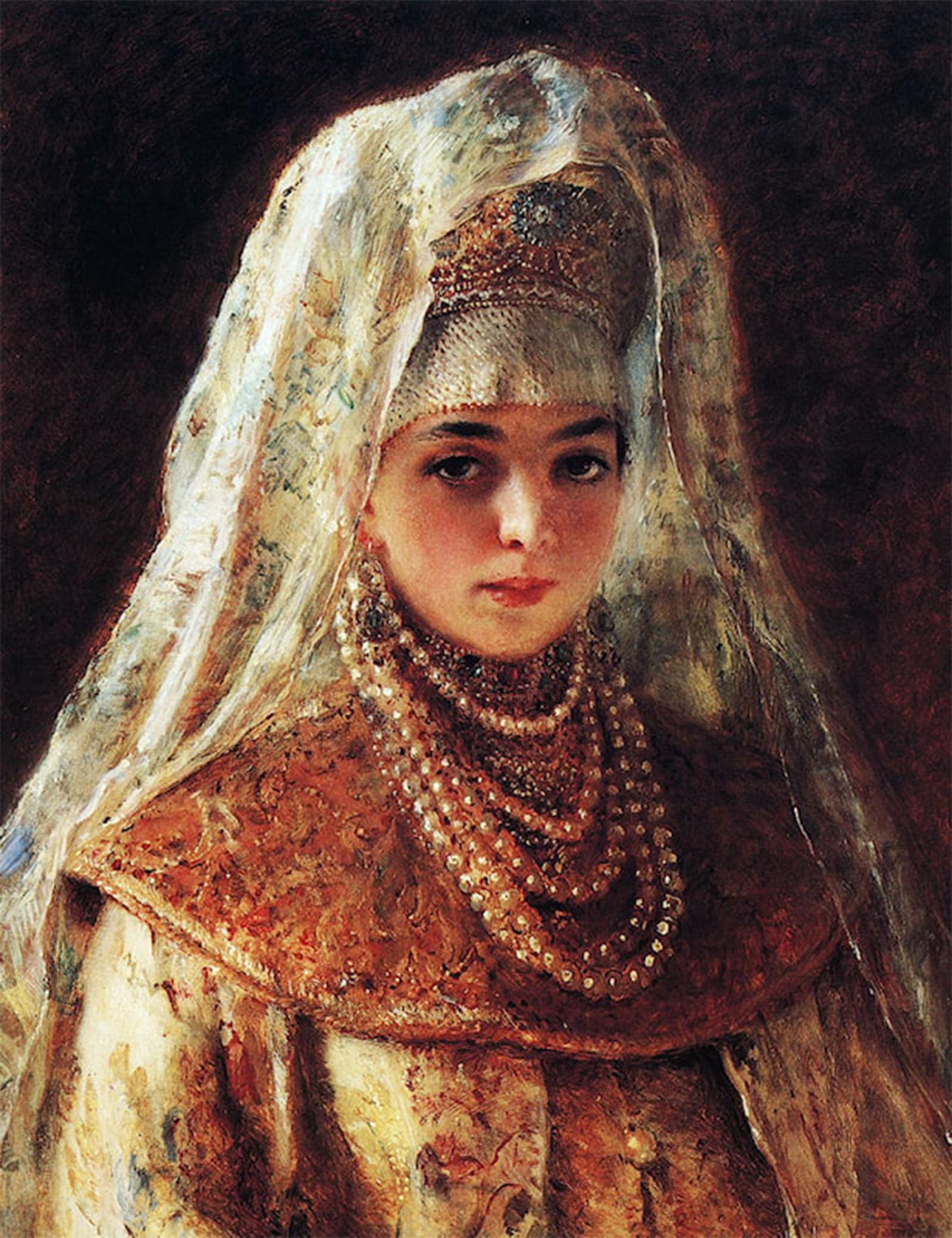 Posteriik No Frame Famous Modern Artwork Art Mural The Boyar's Daughter By Konstantin Yegorovich Makovsky Oil Paintings Pictures For Home Decor 60X90cm