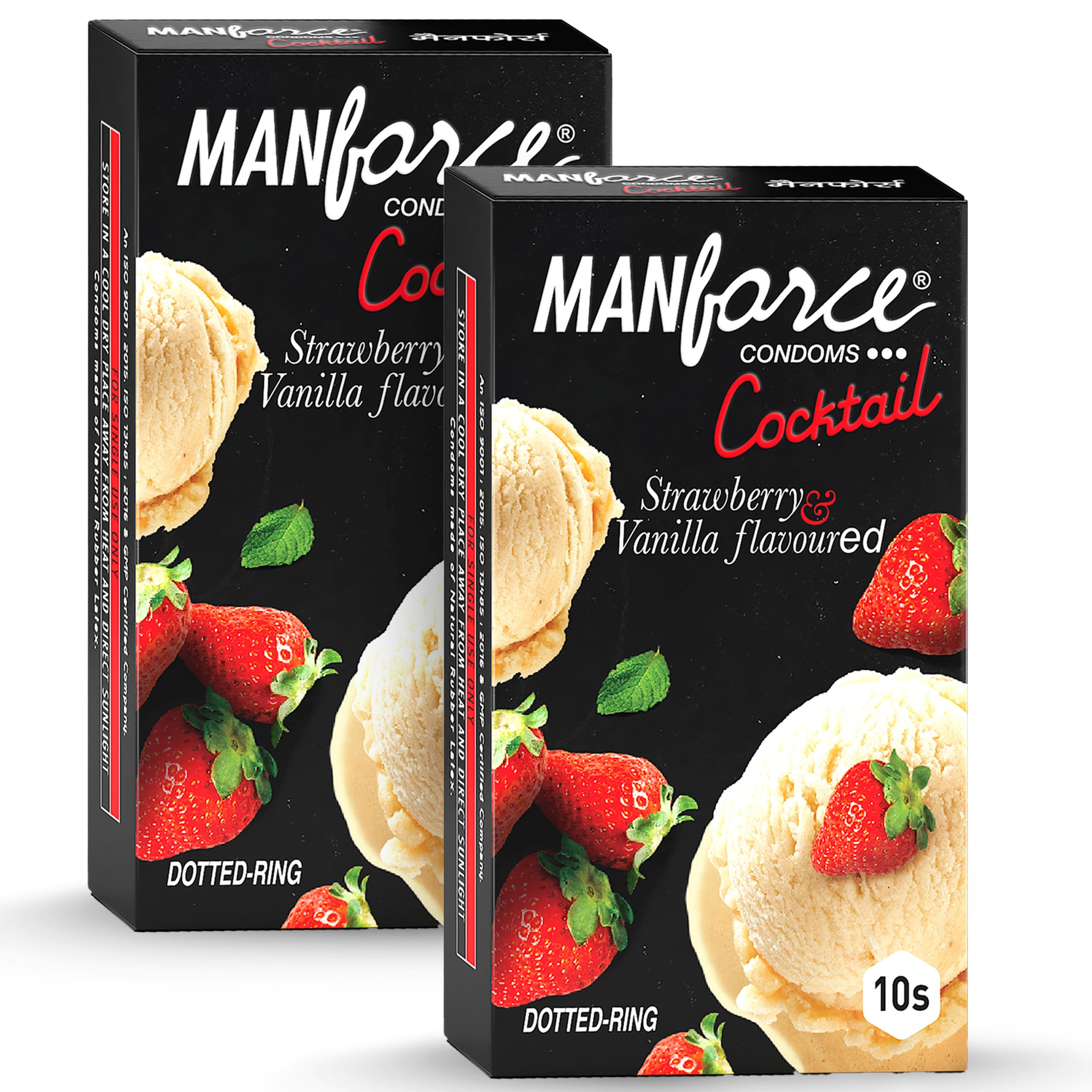 Manforce Cocktail Strawberry & Vanilla Flavoured Condoms for Men| 20 Count (Pack of 2)| Double the Fun with Double Flavour| Extra Dotted for Her Extra Stimulation