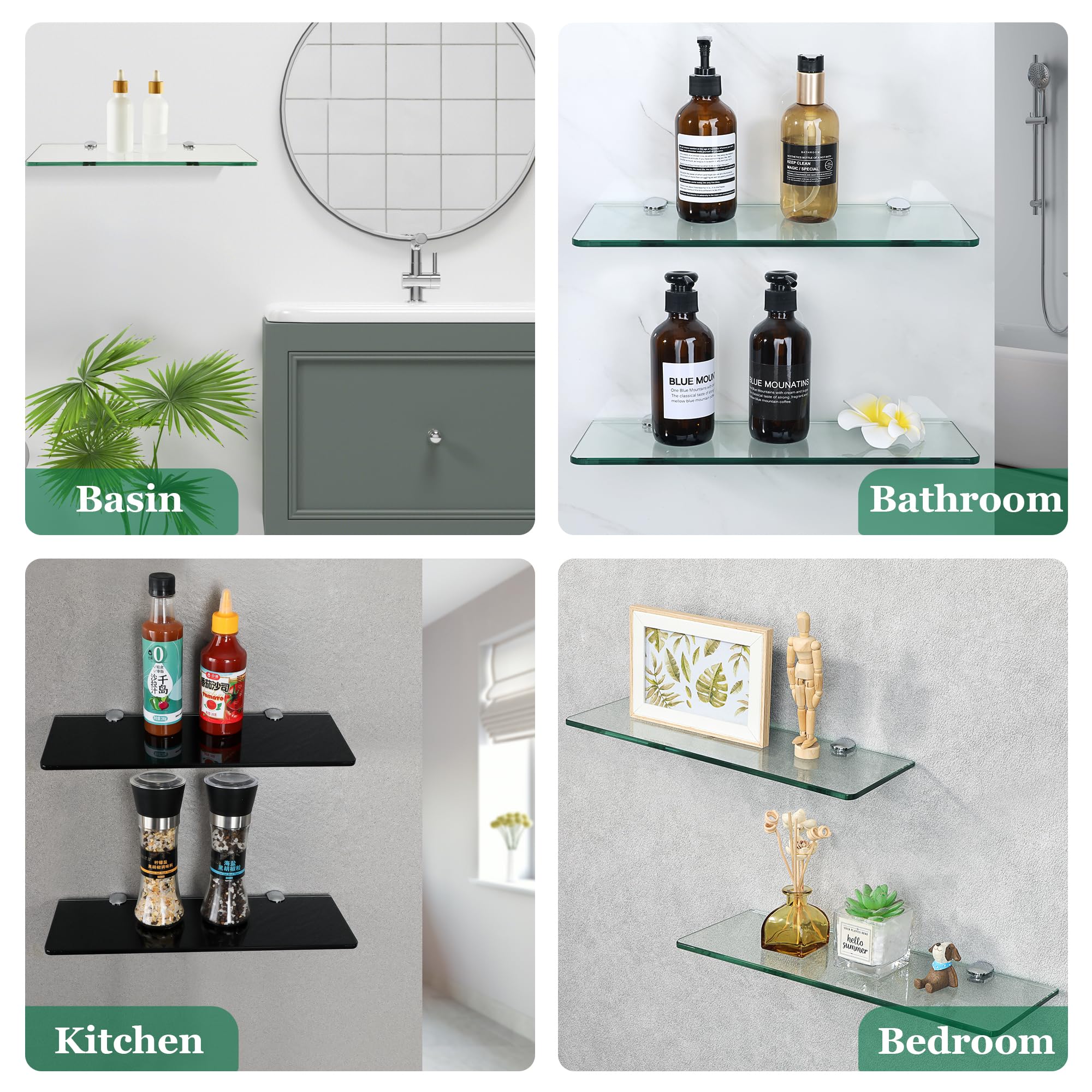 SAYAYO Gehard Glazen Plank Badkamer Plank 50 CM met Rail Roestvrij Staal Glas Plank Wandmontage, 7 MM Dikte Zwart Glas Matzwarte Afwerking, EGDL1001-50-B SAYAYO Gehard Glazen Plank Badkamer Plank 50 CM met Rail Roestvrij Staal Glas Plank Wandmontage, 7 MM Dikte Zwart Glas Matzwarte Afwerking, EGDL1001-50-B