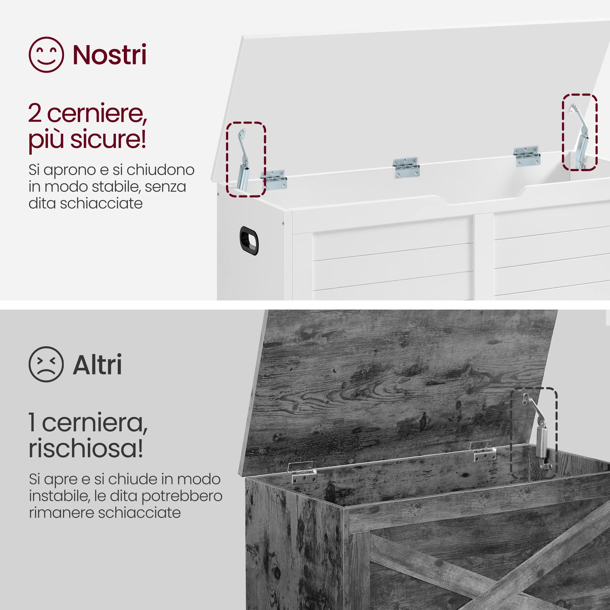 VASAGLE Cassapanca, Panca Portaoggetti, Pouf Organizzatore con 2 Cerniere di Sicurezza, Scarpiera, 40 x 100 x 46 cm, Corridoio, Camera da Letto, Soggiorno, Bianco Nuvola LSB061T10