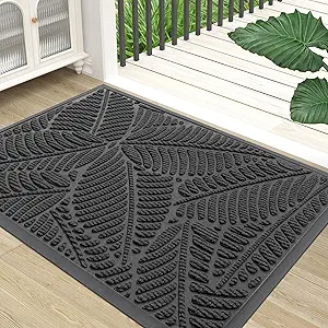 Colorxy Waterproof Doormat, Sturdy Natural Rubber Front Indoor Mat, Non Slip Low Profile Indoor Outdoor Door Mats, Stain and Fade Resistant Floor Mat, Easy Clean Patio Entry Mat, 30''x17'', Light Grey