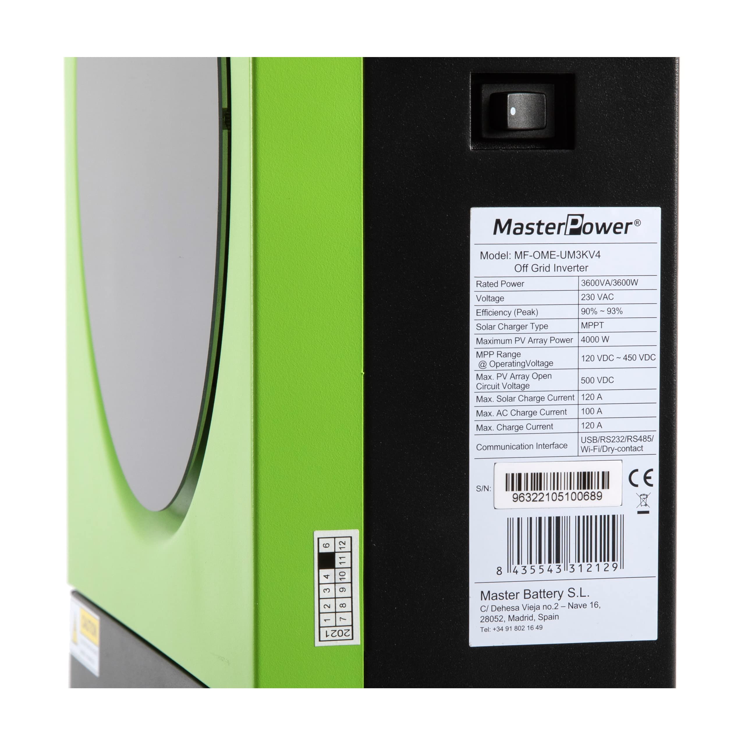 Master U-Power Inverter solare ibrido 3600 W 24 V V4, MPPT 120 Ah 4000 W in pannelli con WiFi integrato, verde, UM3V4