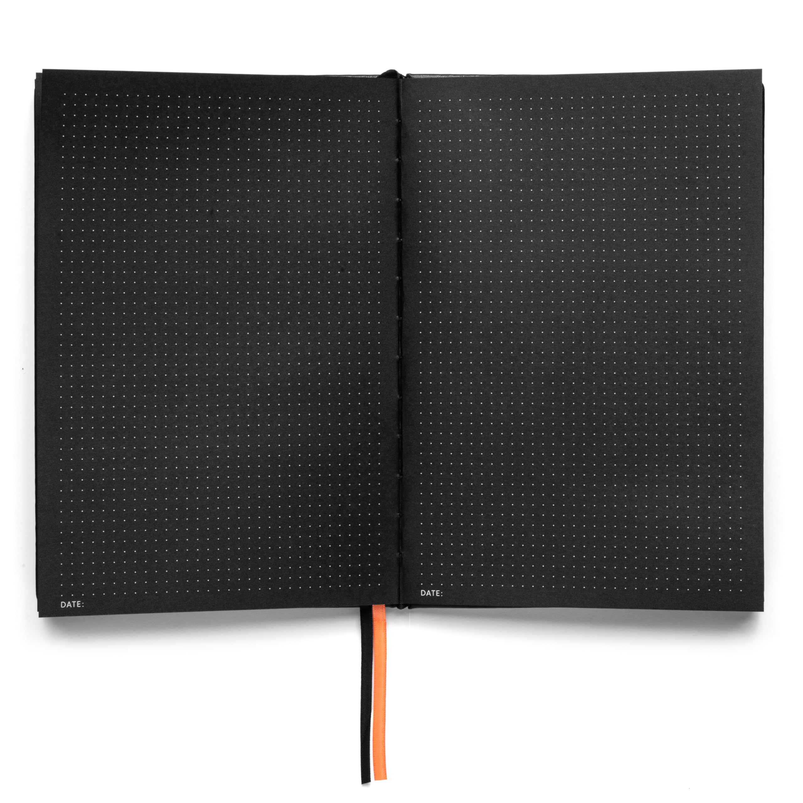 Notsu Taccuino in carta nero pece punteggiata, formato A5, Diario con griglie minimaliste a punti | con 160 pagine nere di carta spessa premium da 150 g/m², copertina rigida in pelle vegana