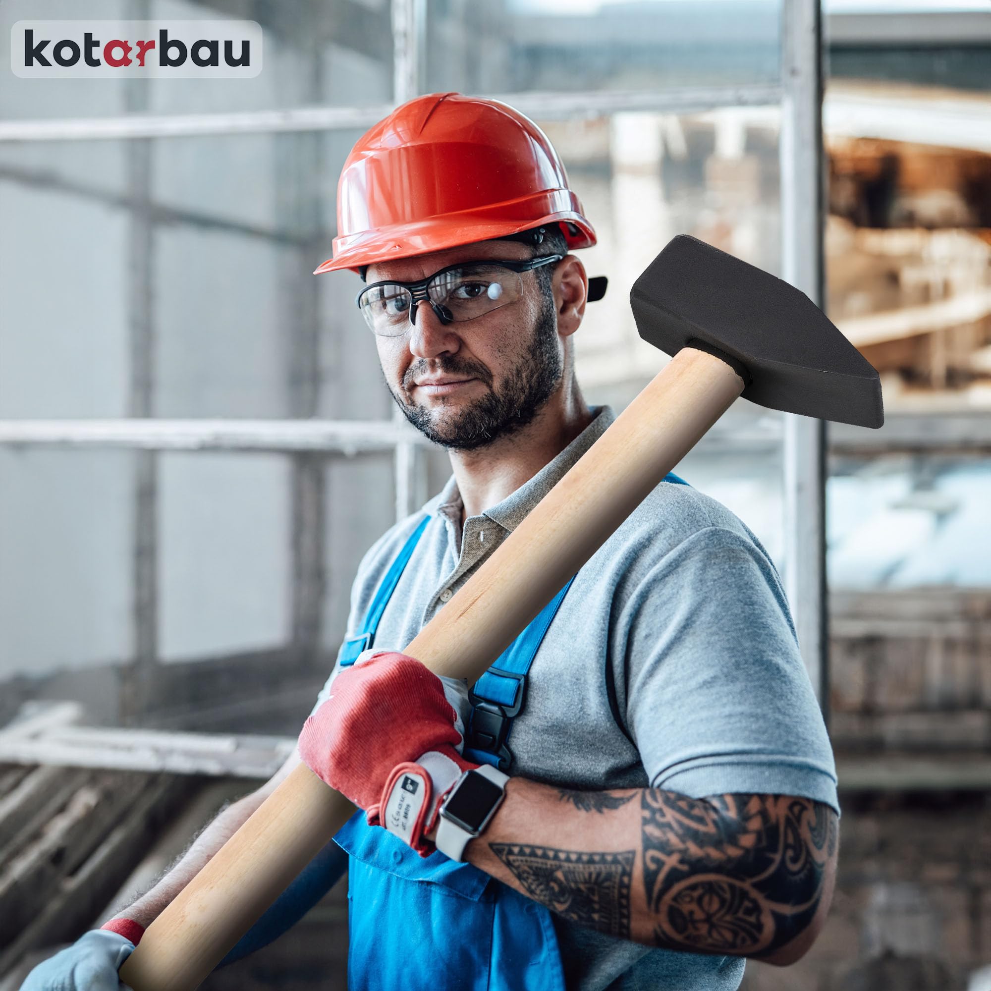 KOTARBAU® Martillo - 5 kg - Acero - Maza Cuña Leña - Maza Albañil - Mazo Demolicion - Machota Albañil - con Mango de Madera - 70 cm - Negro & Natural