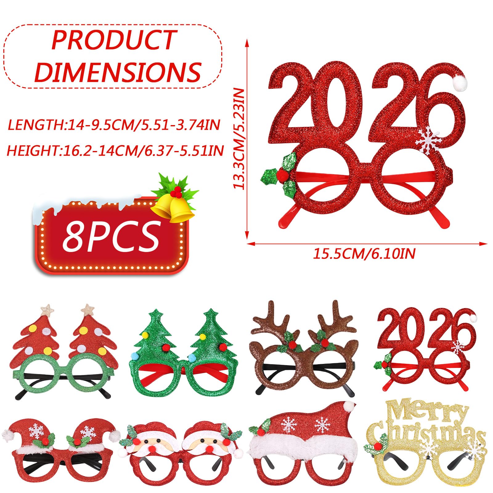 SSKHE 8 PCS Christmas Decorative Glasses, Different Patterns - Image 2
