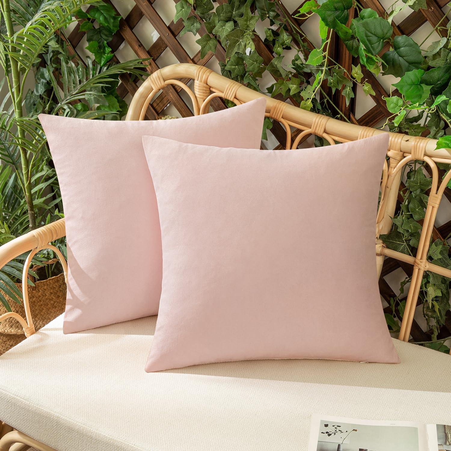 Woaboy Set of 2 Outdoor Waterproof Throw Pillow Covers Spring Valentine Decorative Farmhouse Linen Pillowcases Solid Cushion Cases for Patio Bedroom