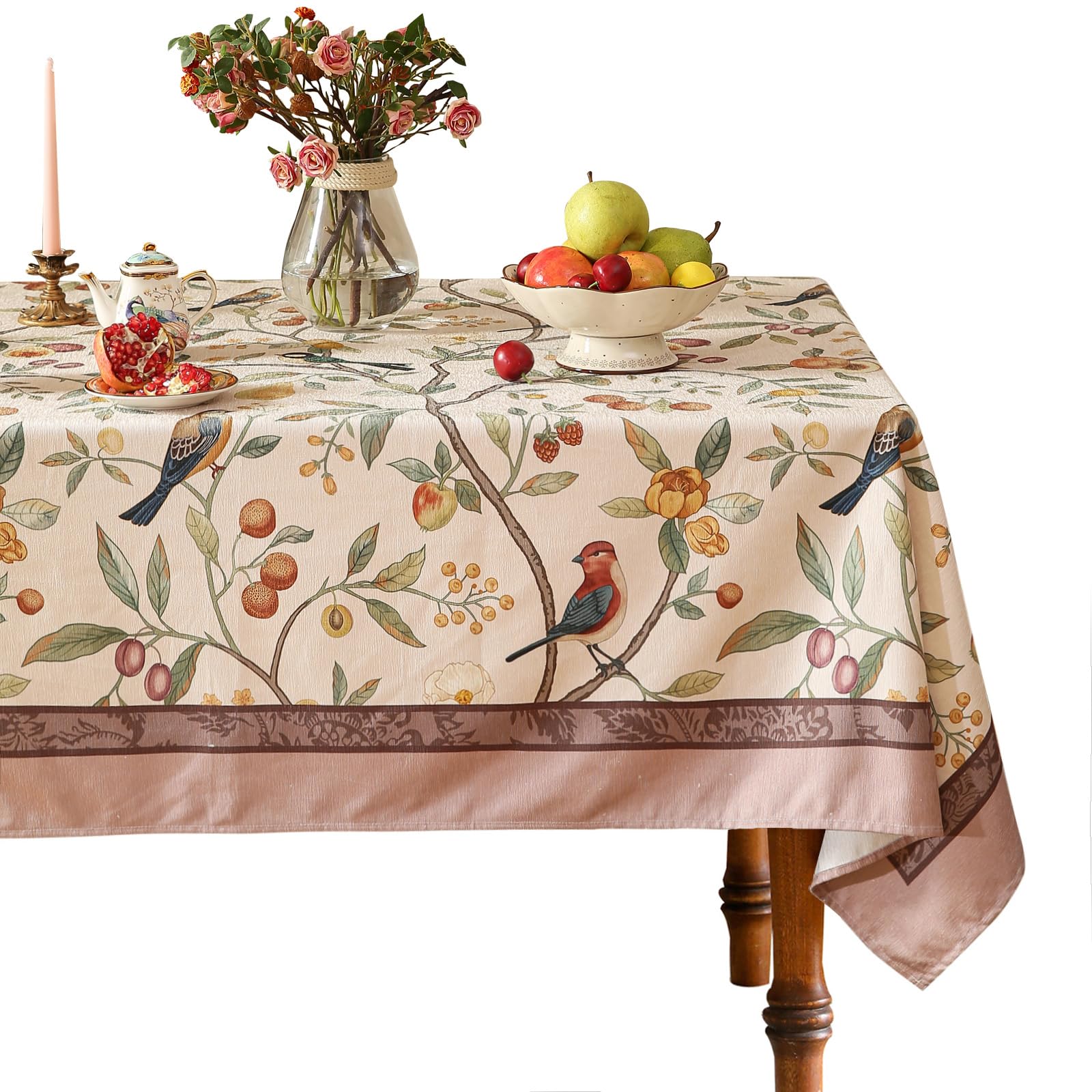 Floral Table Cloth for Rectangle Tables,French Premium Velvet with Bird and Fruit Pattern Tablecloth,Decor for Kitchen,Parties,Banquets,Thanksgiving,New Year, 55"*71" Dewey a Velvet 55X71 In