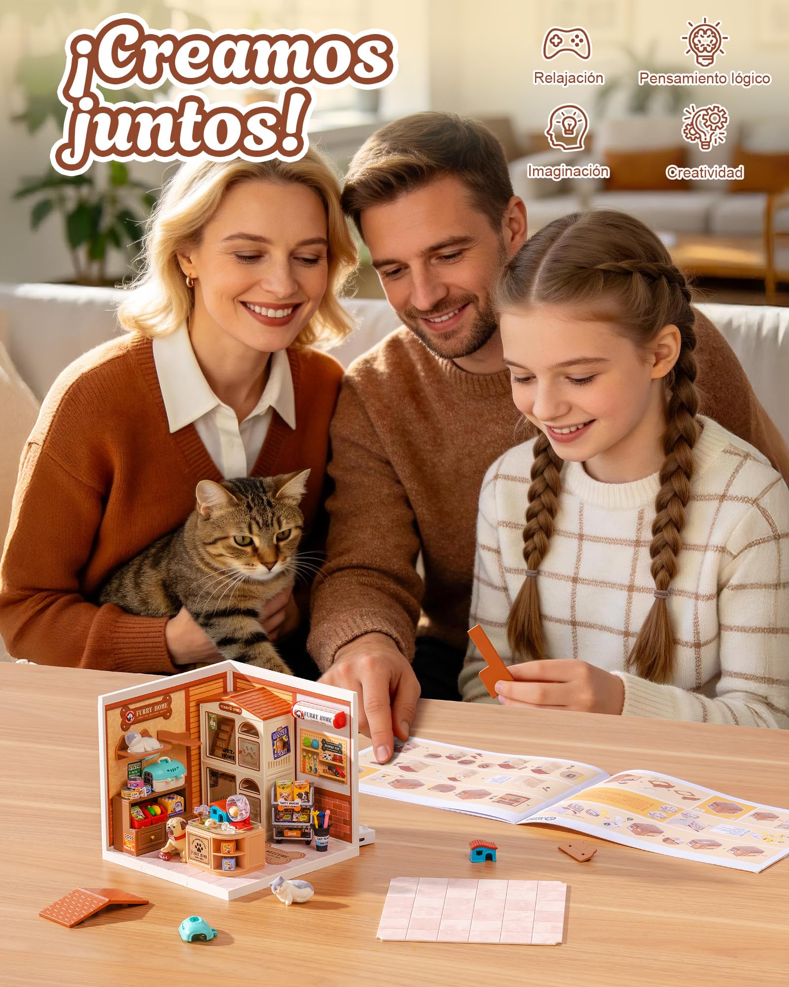 Rolife Super Creator Furry Friends' Home, Tienda de Mascotas DIY con Iluminación LED, Kit Sin Pegamento Modular, Casa de Muñecas Coleccionable, Regalo Original para Amante Animal