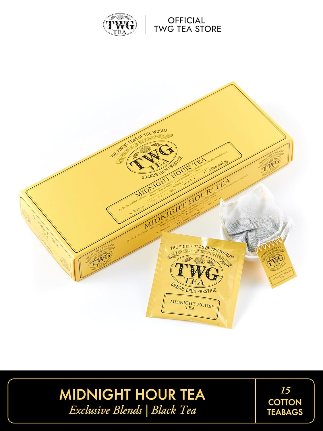 TWG Tea | Midnight Hour Tea | Black Tea | Fragrant Tropical Fruits | 15 Hand Sewn Cotton Teabags | Gift Set