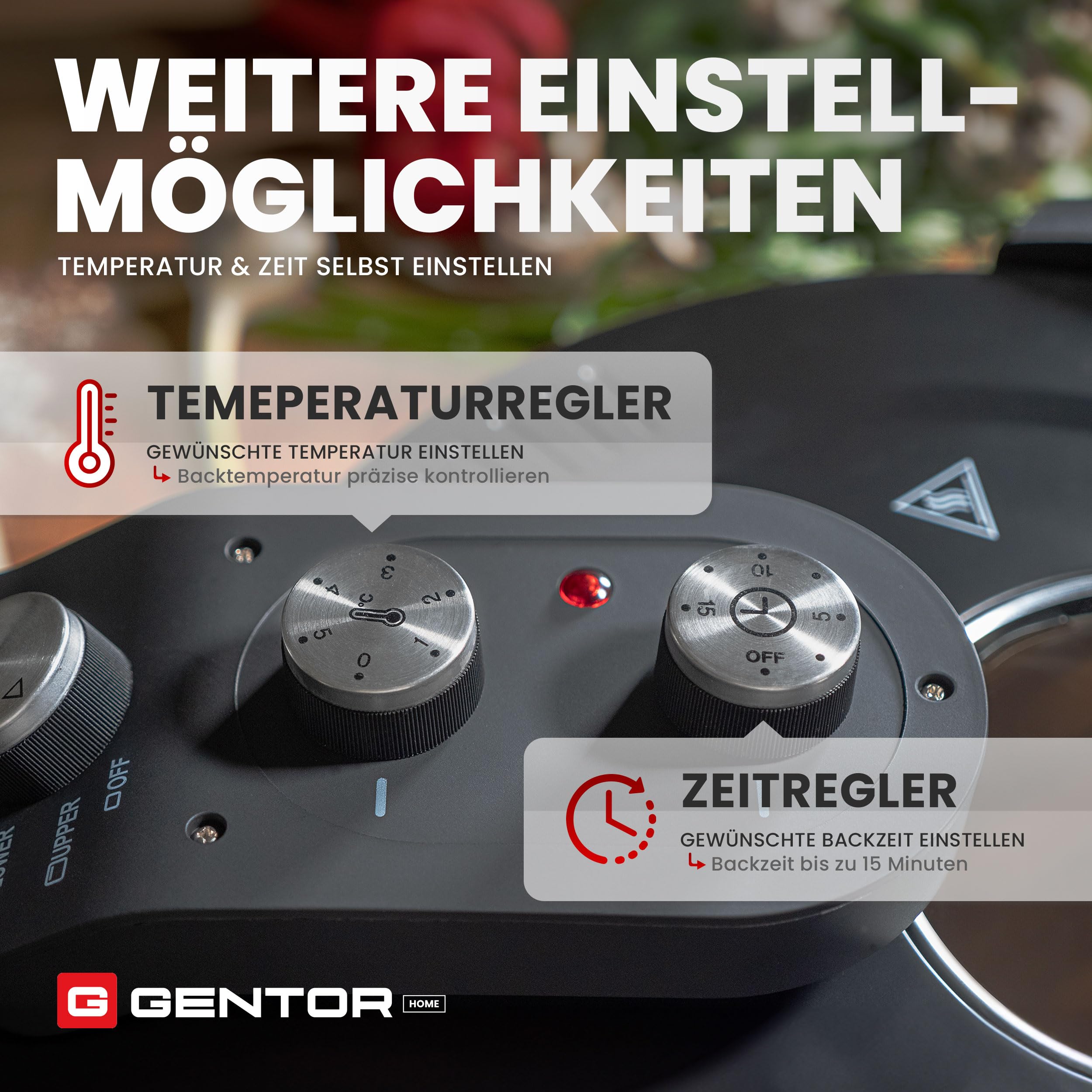 Pizzaofen elektrisch mit Pizzastein & Sichtfenster – 1600 Watt, bis 400 °C – Pizza Maker Ofen für Zuhause & Outdoor – Mini Backofen mit Ober- und Unterhitze – Pizzamaker Elektro mit Zubehör