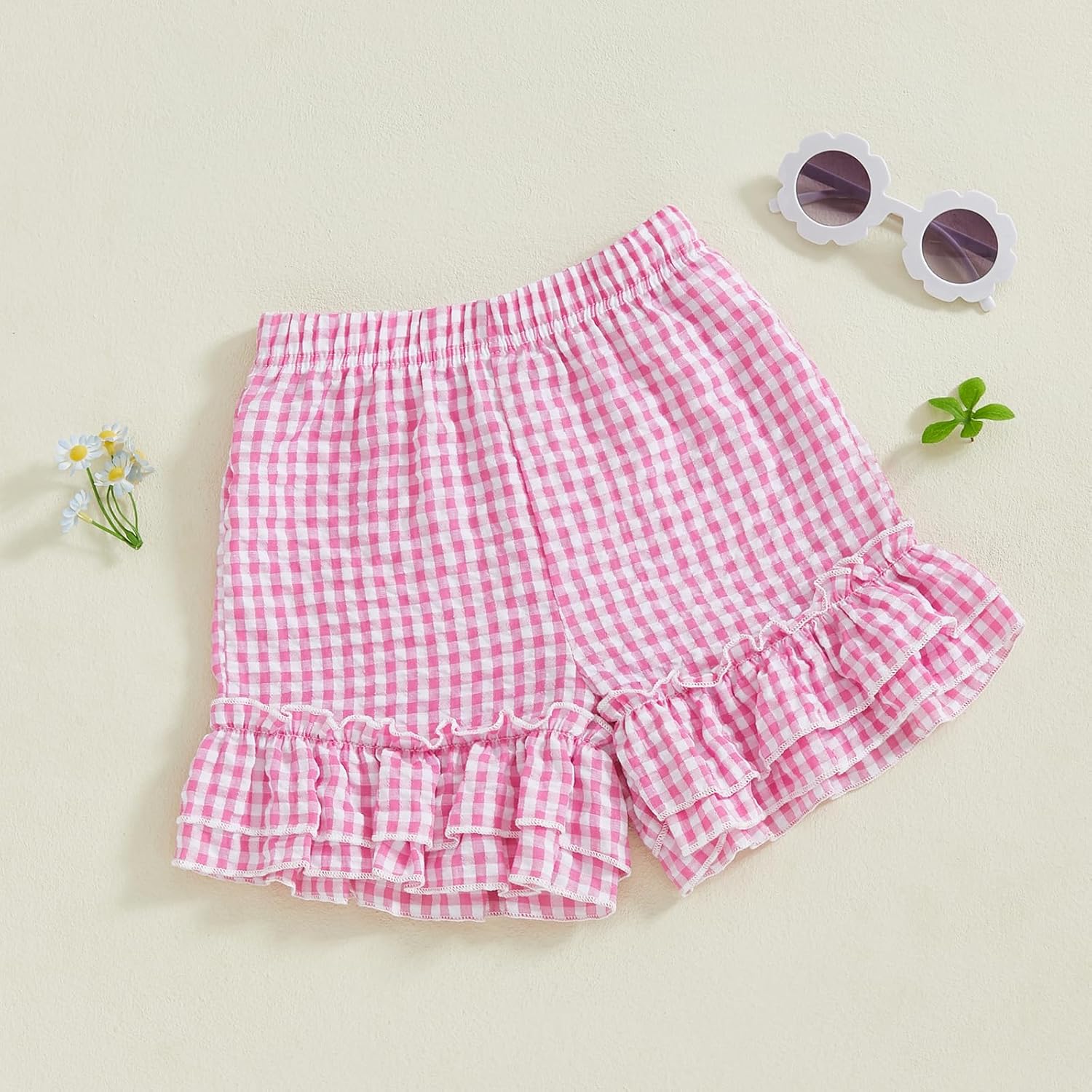 Toddler Baby Girl Plaid Ruffle Shorts Elastic Waist Wide Leg Gingham Boxer Shorts Infant Cute Summer Beach Checkered Bottoms - Image 2