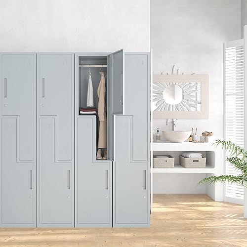 Miniatura 2 de MIIIKO Taquilla metálica de 2 niveles para empleados con barra para colgar, armarios de gimnasio con llaves, armario de almacenamiento de oficina en