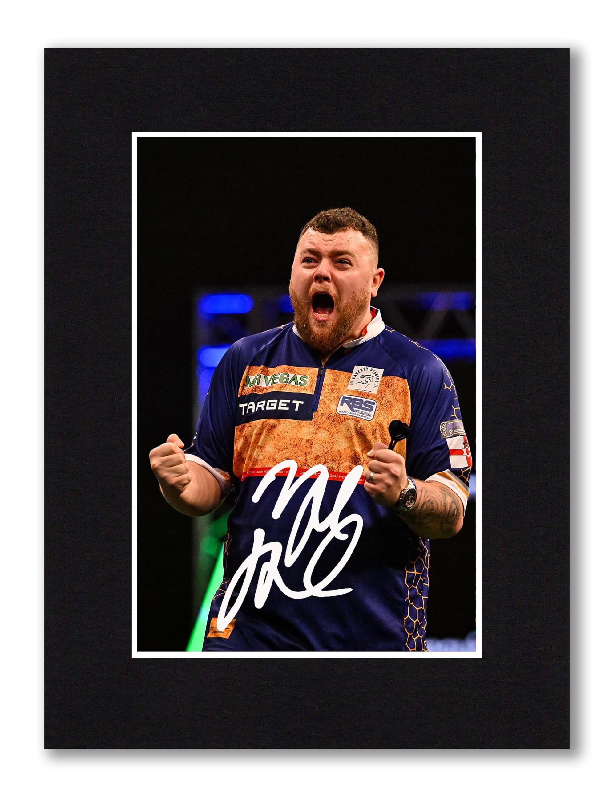 RJR PRINTS Josh Rock, Signed 8x6 Inch Darts Mounted Photo With A Print Pre Printed Signature Which Would Make A Great Autograph Gift For A Fan, Ready To Be Framed.