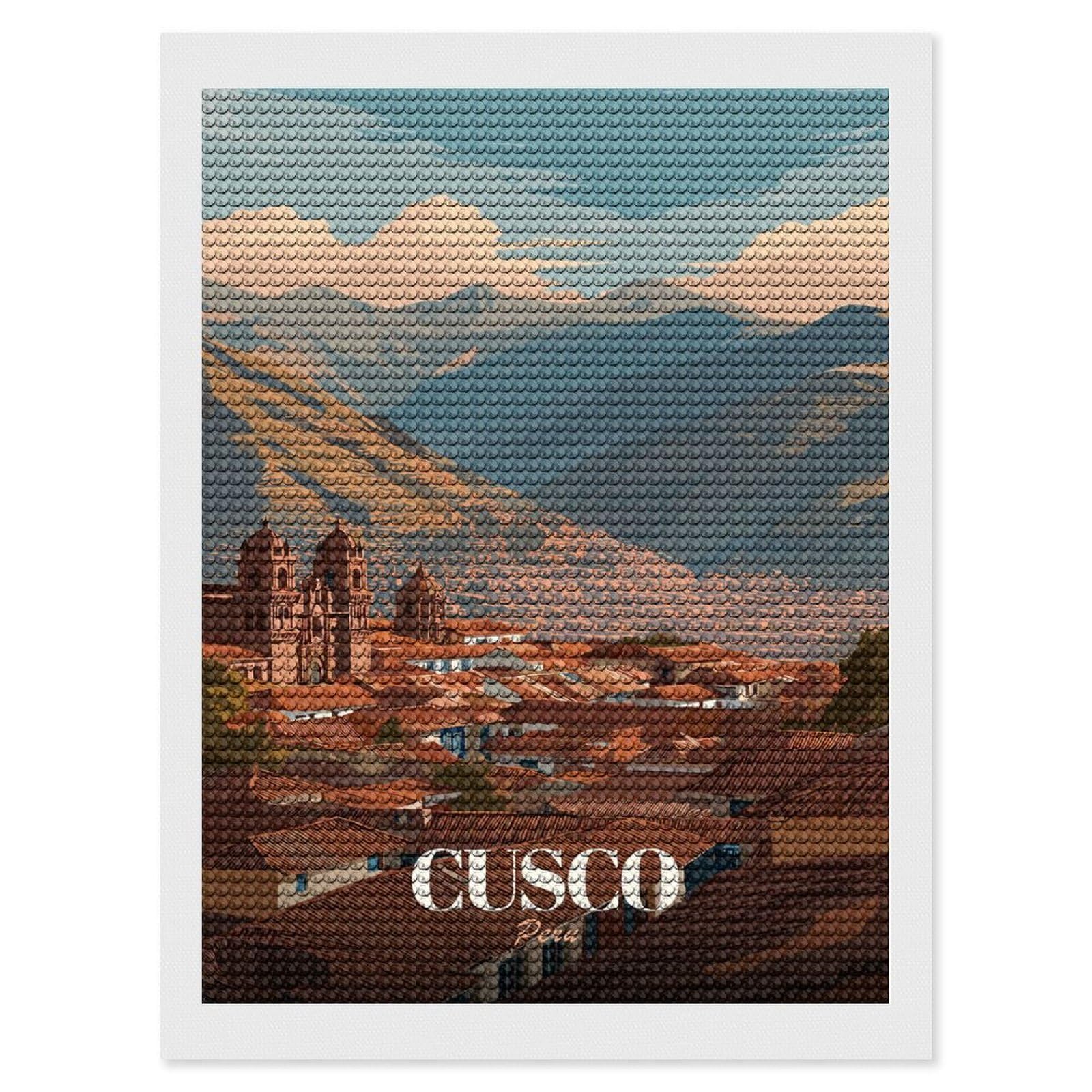 Junmoney Cusco, Peru Travel (2) DIY Diamond Art Canvas Kit 12"x16", Decorate Your Room, Sparkling Round Gems, Fun Craft Experience, Farmhouse Decor