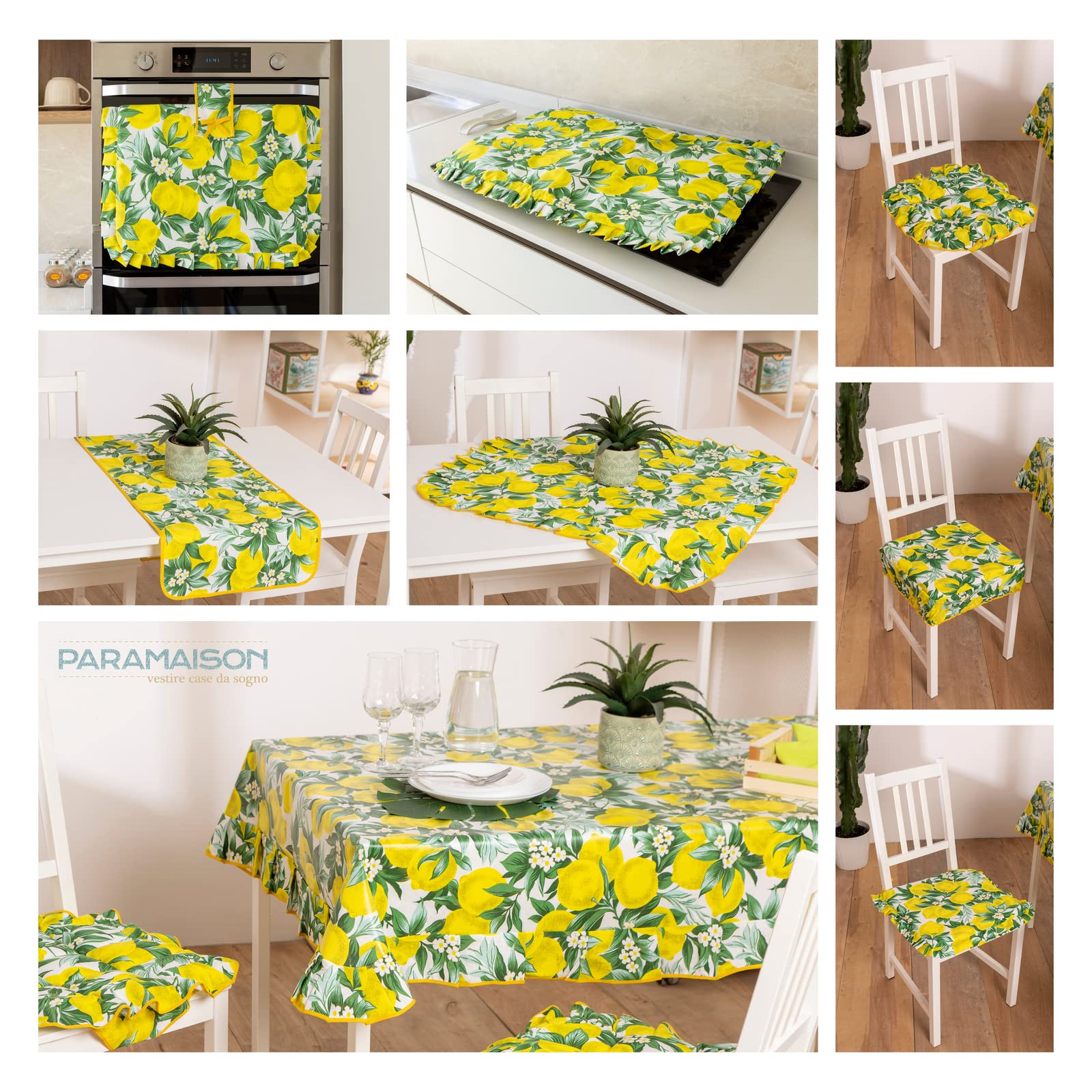 PARAMAISON Cuscini Coprisedia Shabby Chic Country Limoni, Volant ai Bordi, Imbottito, con Laccetti, Sfoderabile, 40x40 cm, Set da 6 pezzi