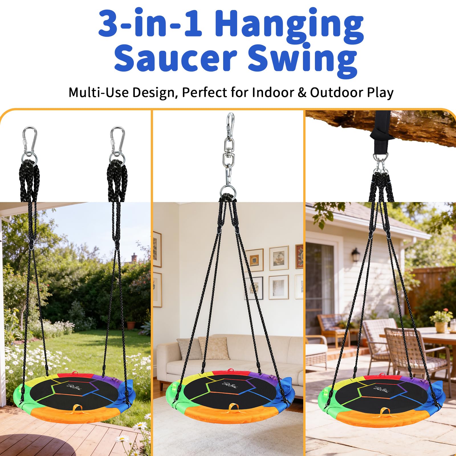 BELEEV Balançoire Nid D'oiseau120 cm, Réglable en Hauteur (110-180cm) | Balancoire pour Exterieur/Interieur avec Oreiller et 4 Poignées, Supportant Une Charge Jusqu'À 300 kg pour Enfants et Adultes