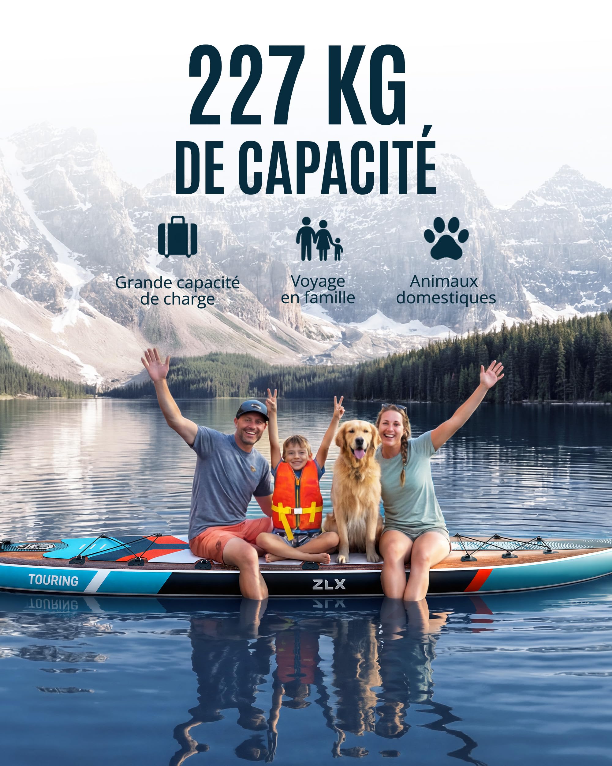 ZLX Planche de Paddle Gonflable Touring 350cm avec Siège Kayak | Sup Rapide et Stable Longue Distance, Charge 180kg, Stand Up Paddle Board Exploration