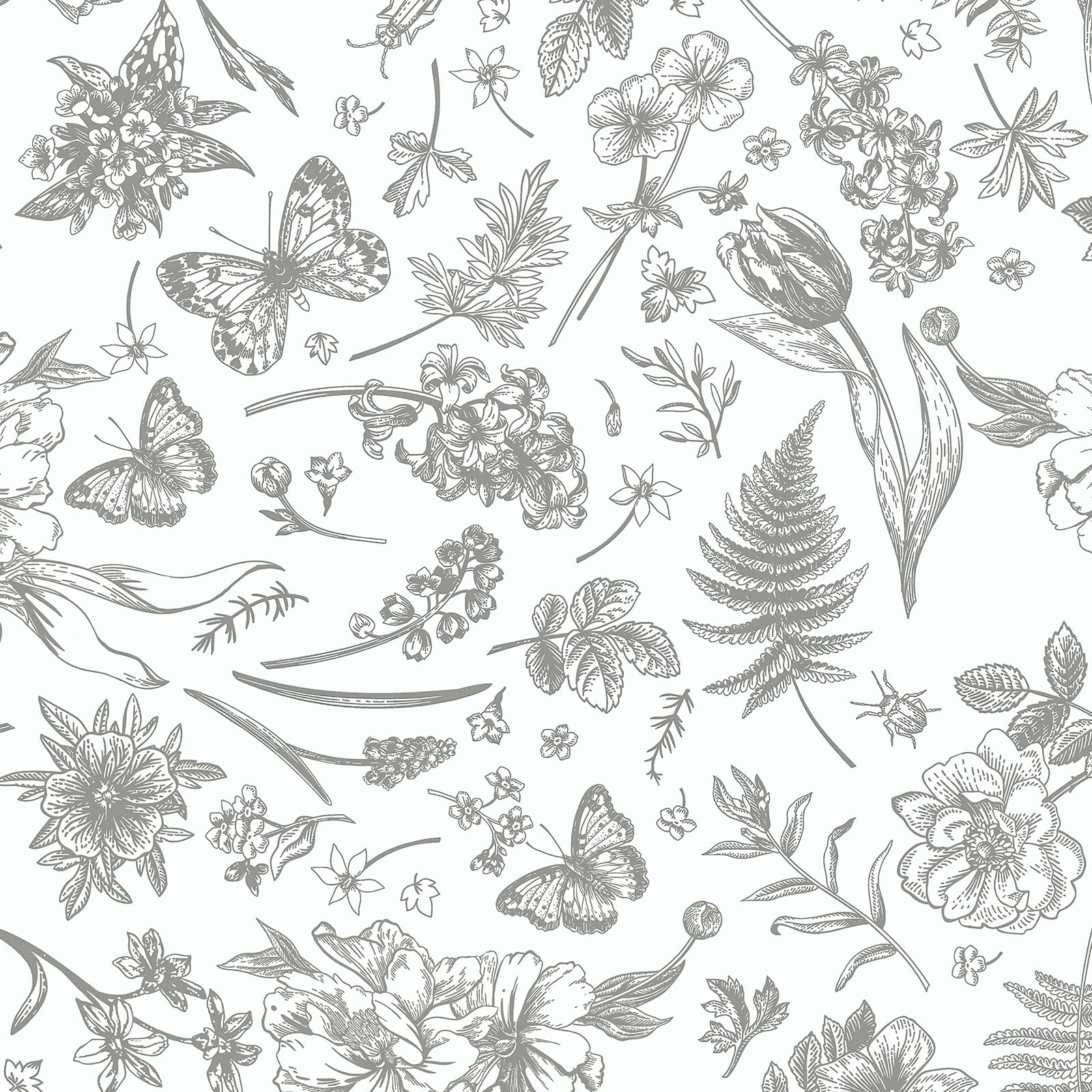 LiKiLiKi Graue und Beige Blumentapete 44×300cm Selbstklebende Tapete Vintage Klebefolie Möbel Blumen und Schmetterlinge Mustertapete Abwaschbare Wasserfest Tapete für Küche Wohnzimmer Schlafzimmer