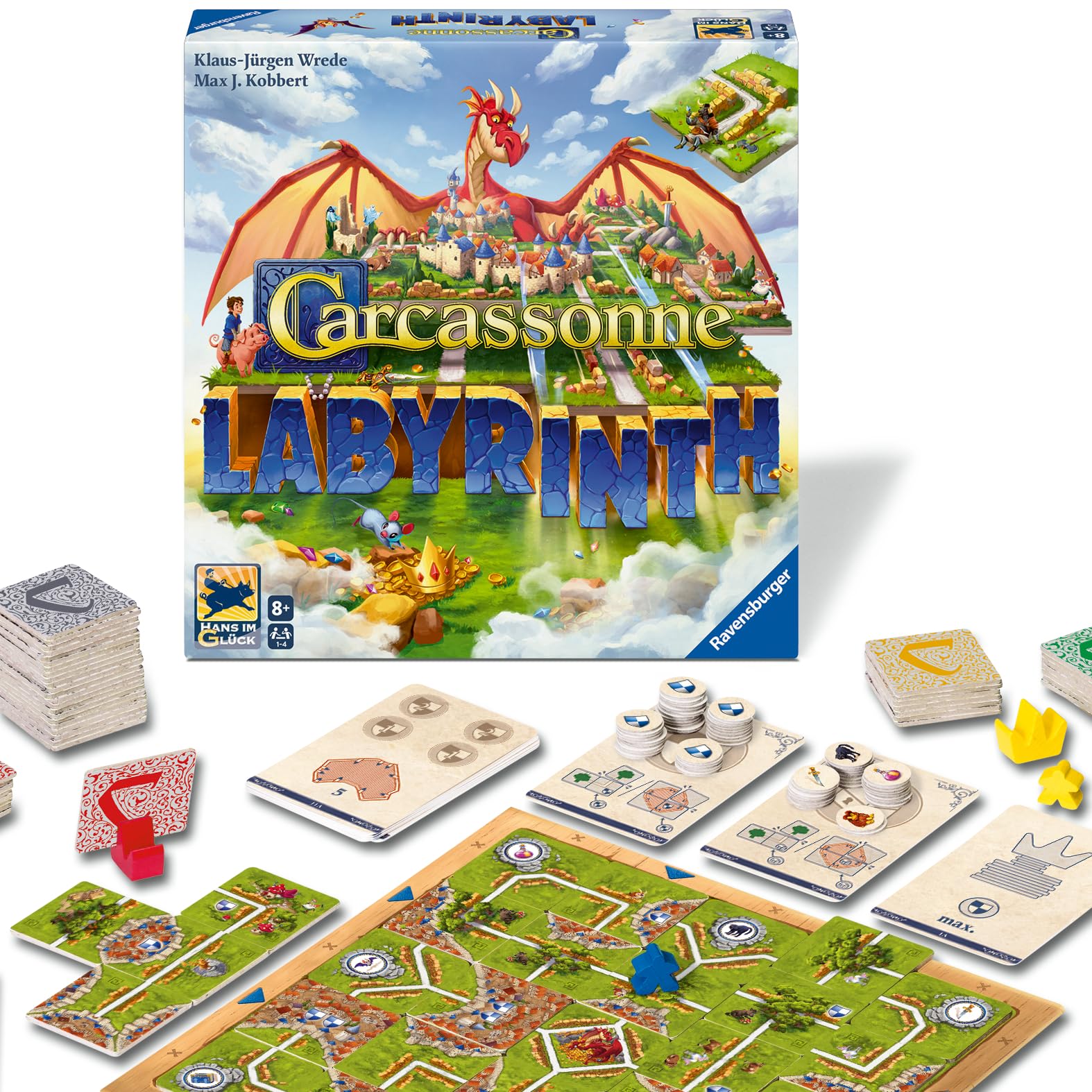 Ravensburger 25176 - Carcassonne Labyrinth - Familienspiel ab 8 Jahren, für 1-4 Personen, Brettspiel aus Zwei Spieleklassikern, Fans der beiden Spiele