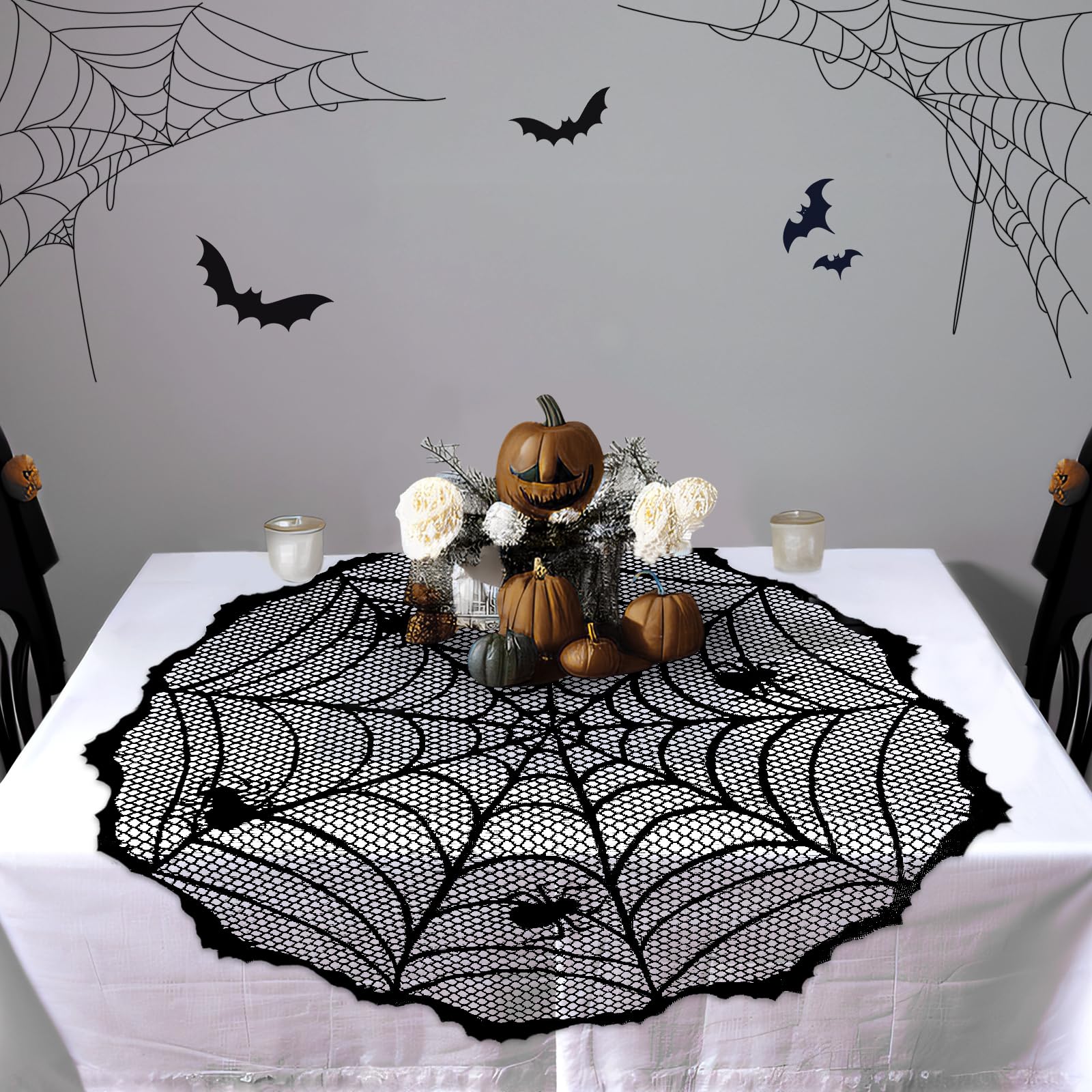 Halloween Table Cloth 40 Inch, Black Lace Tablecloth Spiderweb Round — image 1