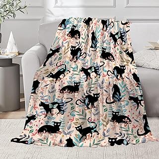 Floral Cat Throw Blanket - Cat Blankets for Cat Lovers - Ultra Soft Animals Cute Cats Flannel Blanket - Cat Gifts Home Decor for Couch Bed Sofa - Gift Ideas for Cat Lover,40