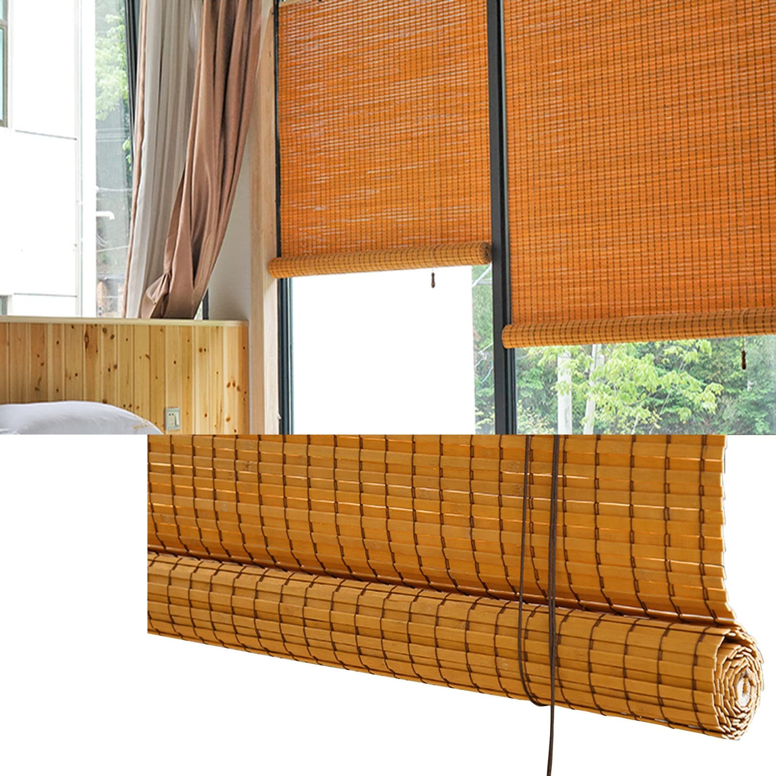 MBROS Tende avvolgibili in bambù da Giardino 50-150 cm di Larghezza, Tende avvolgibili filtranti per la Privacy, per Tende divisorie per Bar, Soggiorno, Balcone, Naturale