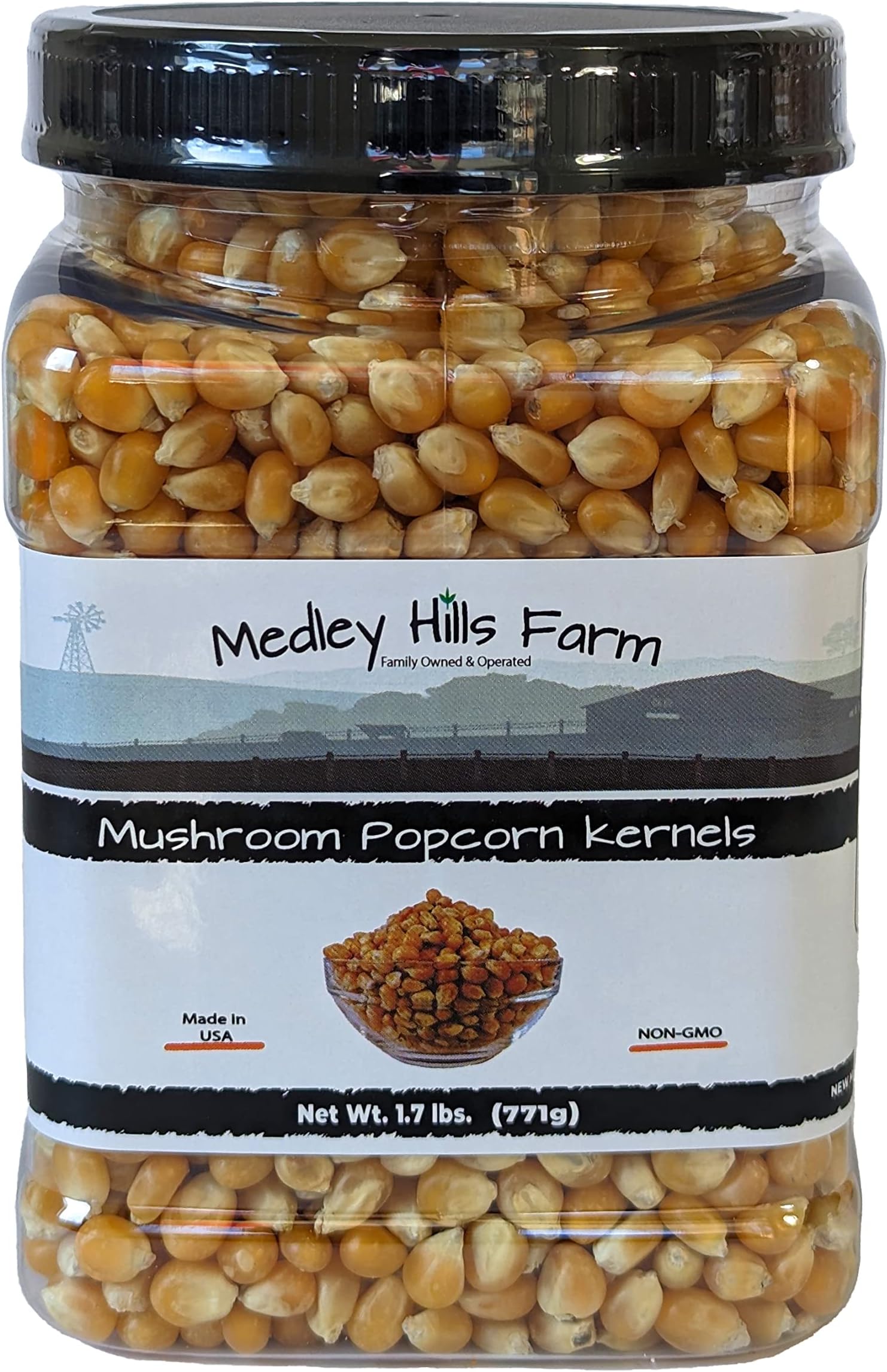 Mushroom Popcorn kernels by Medley Hills farm in Reusable Container 1.7 Lbs. - Gourmet popcorn kernels for popcorn machine - Gluten Free - Non GMO