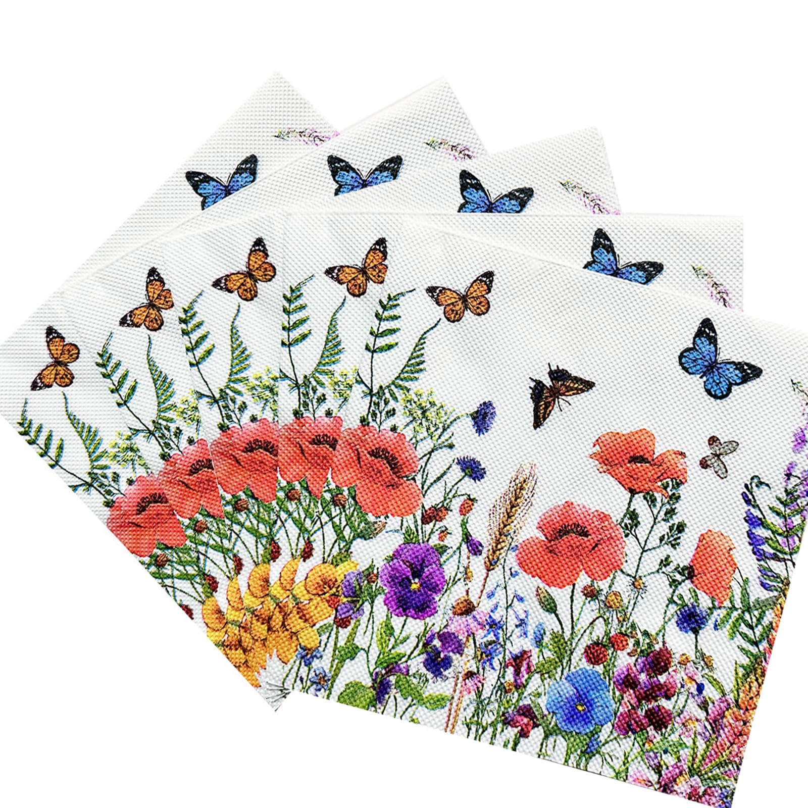 100 Stück Papierservietten mit Blumen Servietten Blumenwiese Schmetterlinge Servietten Blumenmuster für Party Dekoration,Frühling Geburtstage Partys Hochzeiten Feiern 33x33cm