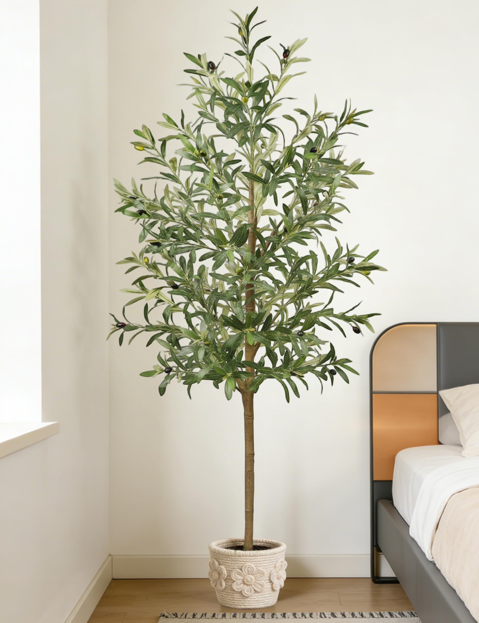 Ulivo artificiale, 180 cm PE, albero artificiale con vaso nero, pianta artificiale realistica per interni ed esterni, decorazione casa soggiorno ufficio hotel centri commerciali