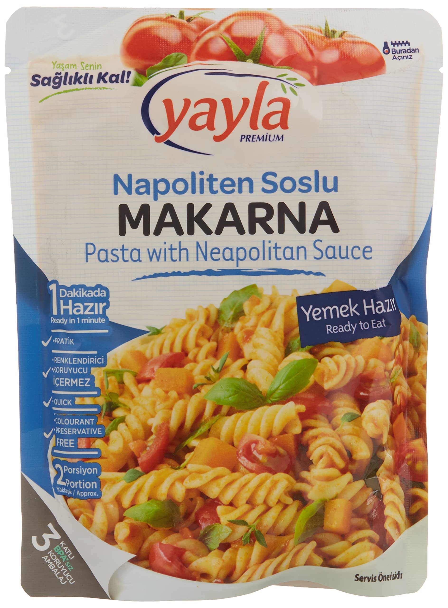 yayla Hazır Napoliten Soslu Makarna 250 gr Tekli Paket