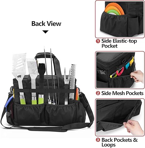 Miniatura 4 de HODRANT Organizador grande para parrilla con tapa organizador de bolsas de barbacoa y picnic con soporte para toallas de papel cesta de accesorios