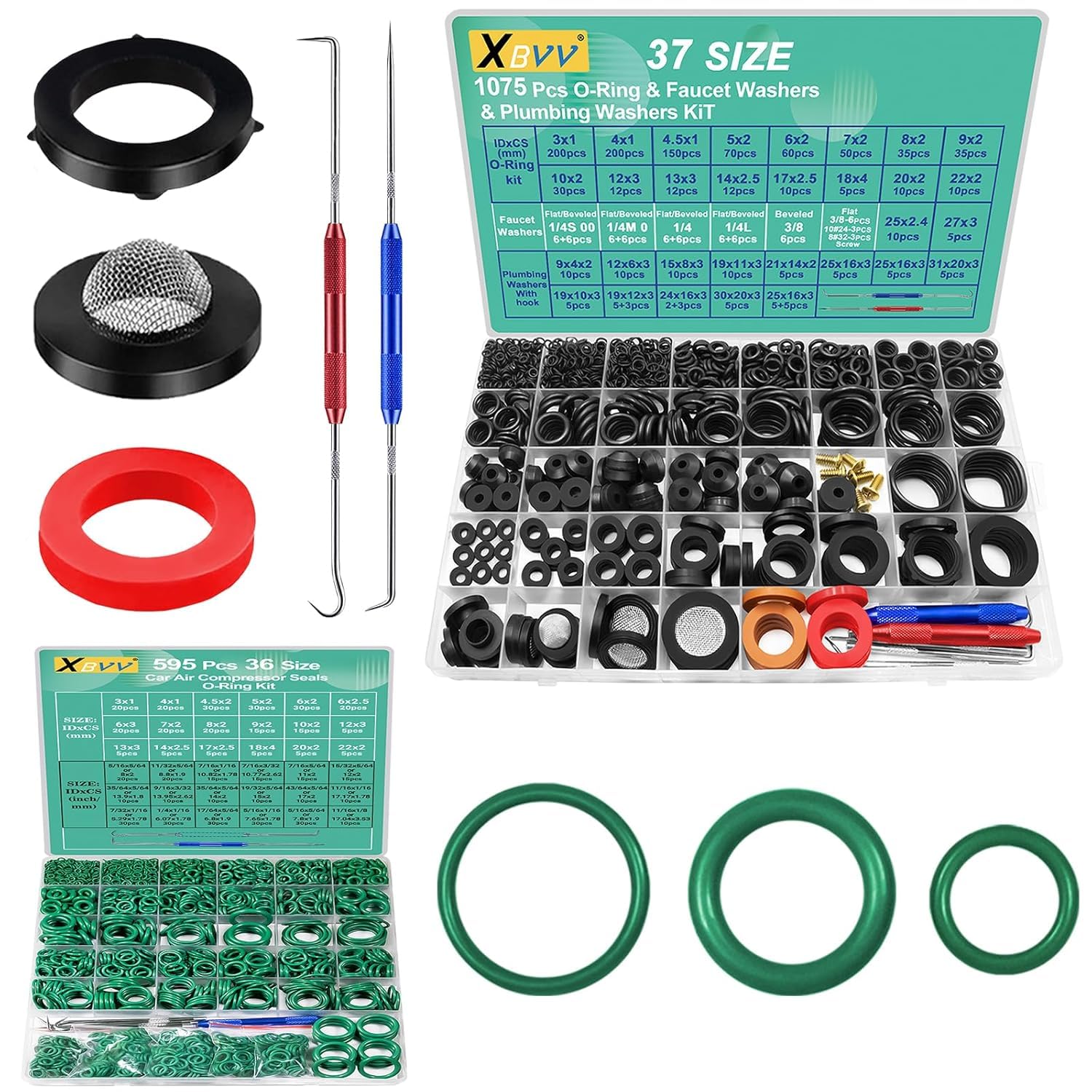 XBVV 1075 rondelles de robinetterie et joints toriques, ainsi que 595 joints toriques pour climatisation automobile et compresseurs
