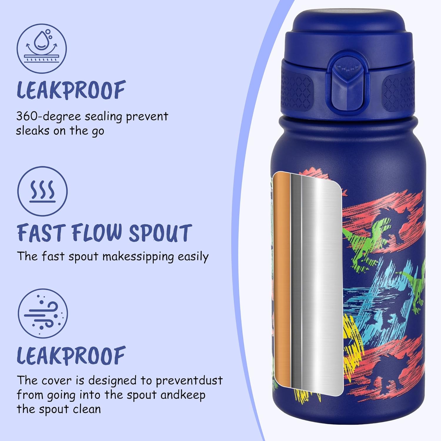 GOPPUS 12oz Kids Water Bottle – BPA-Free, Leak-Proof, Insulated Stainless Steel – Sweat-Proof, Reusable for School, Sports, and Outdoor Activities - Image 4