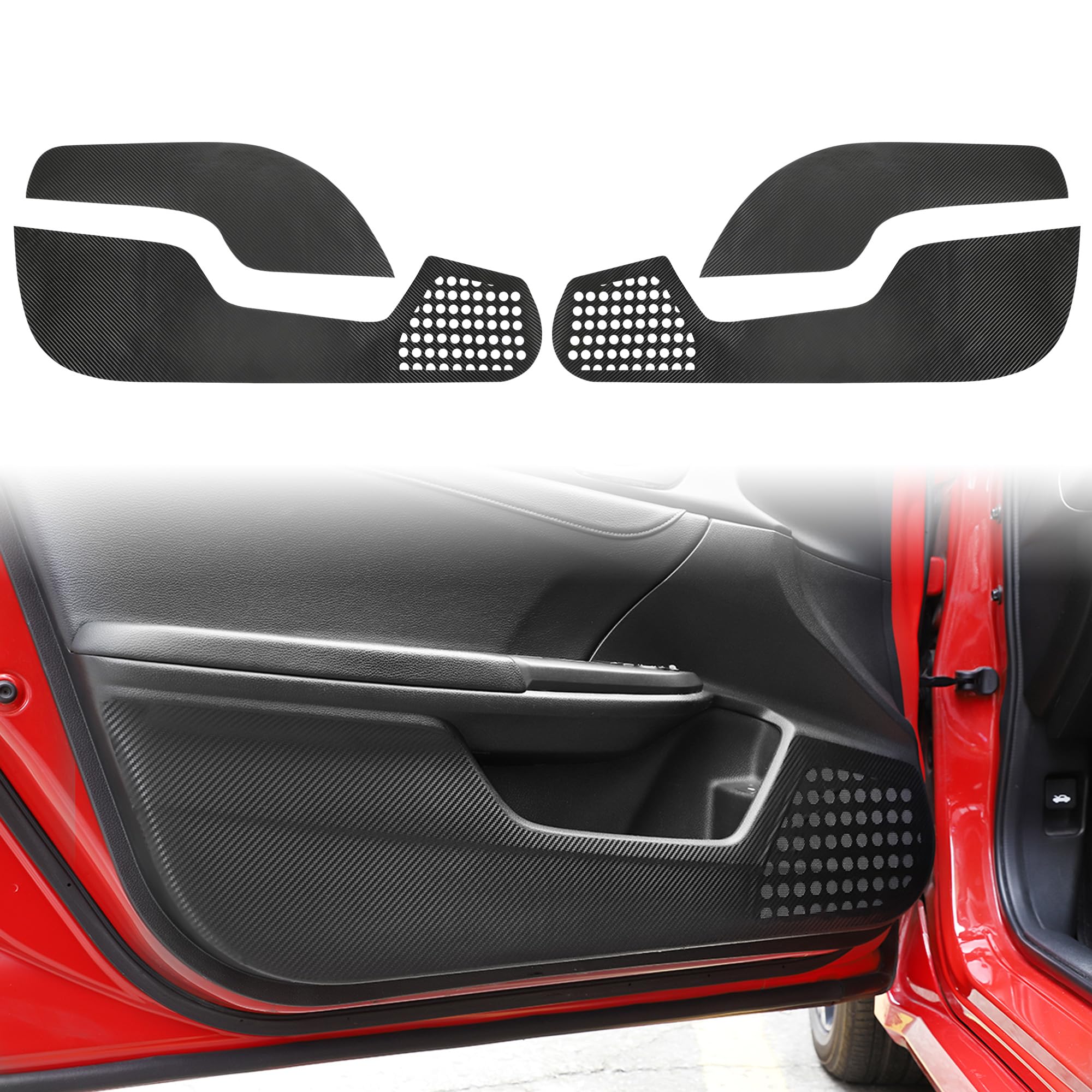 TOMALL Carbon Fiber Door Anti-Kick Pads Stickers, 4pcs Set for Honda Civic 10th (2016-2021) Waterproof Leather Protector Decorations, Easy Installation, Black