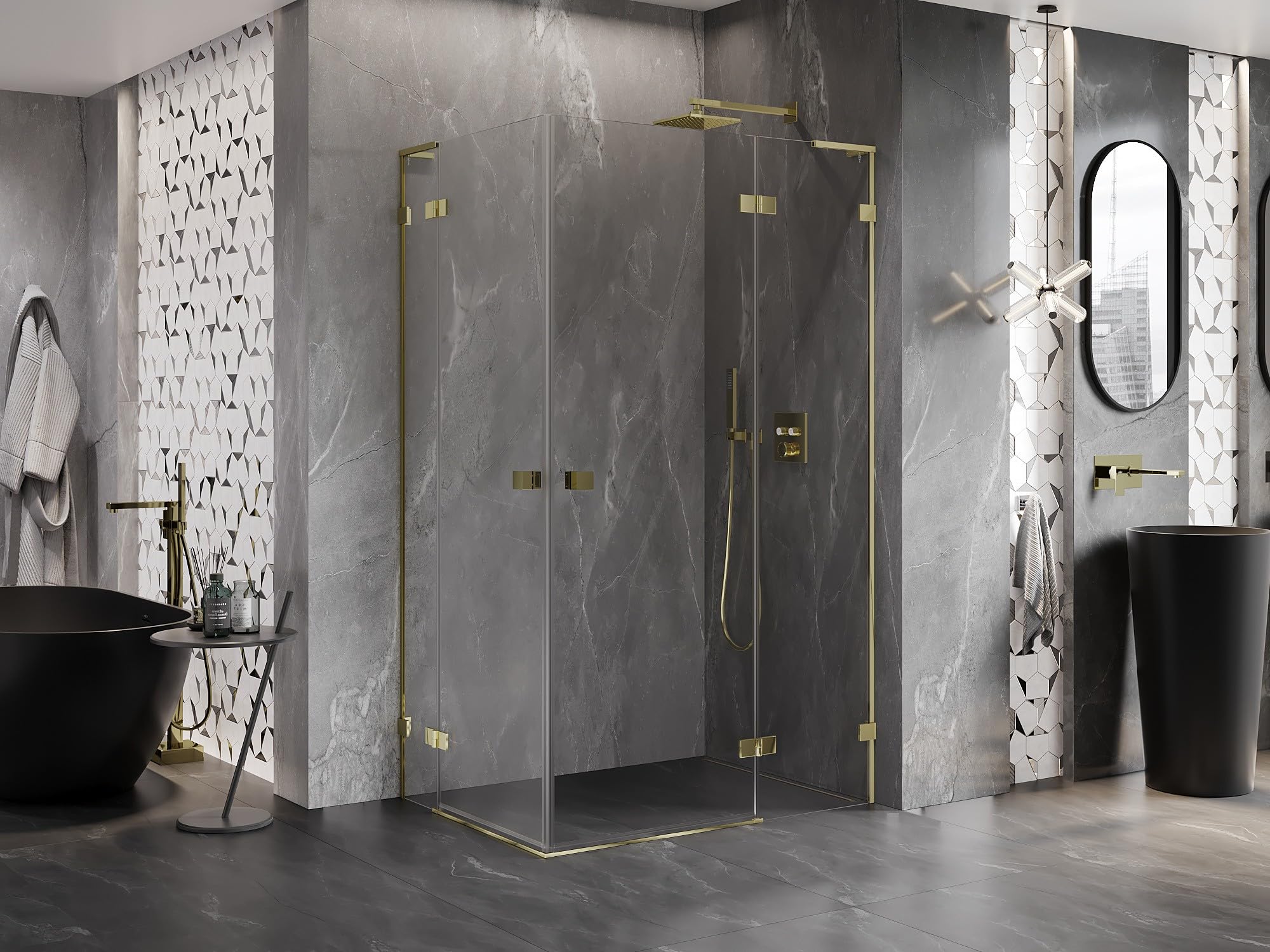 Mexen Lunar L Duo Box Doccia Apertura Destra 110x85 Trasparente Oro