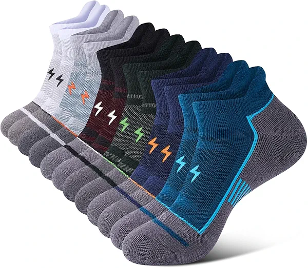 Cirorld Mens Ankle Running Socks, Athletic Cushioned Low Cut Moisture Wicking Cotton Short Sports Socks, 6 Pairs