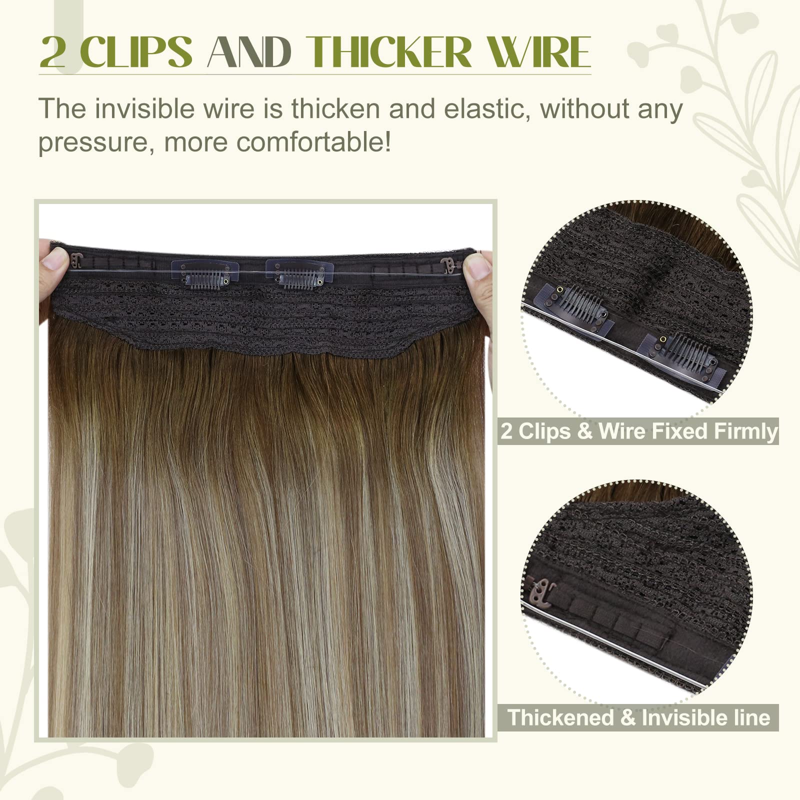Fshine Extension Filo Invisibile Hair 30CM 70g Extension Capelli Filo Extension Balayage Colore 3 Castano Scuro Con 8 Castano Medio e 22 Bionda Media Hair Extension Lisci Capelli Brasiliani