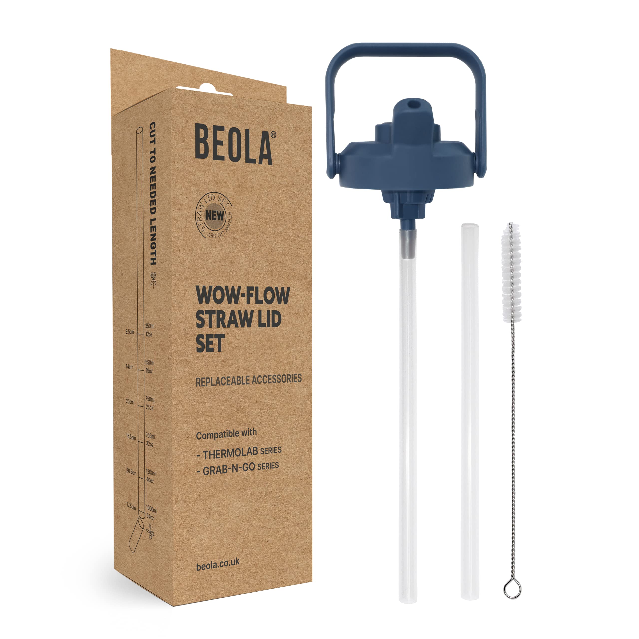 BEOLA Replaceable Straw Lid Set, Lid for ThermoLab Series Wide Mouth Insulated Bottles, Fits 350ml / 550ml / 750ml / 950ml / 1200ml / 1900ml bottles, BPA free Spare Cap (Marine Blue)
