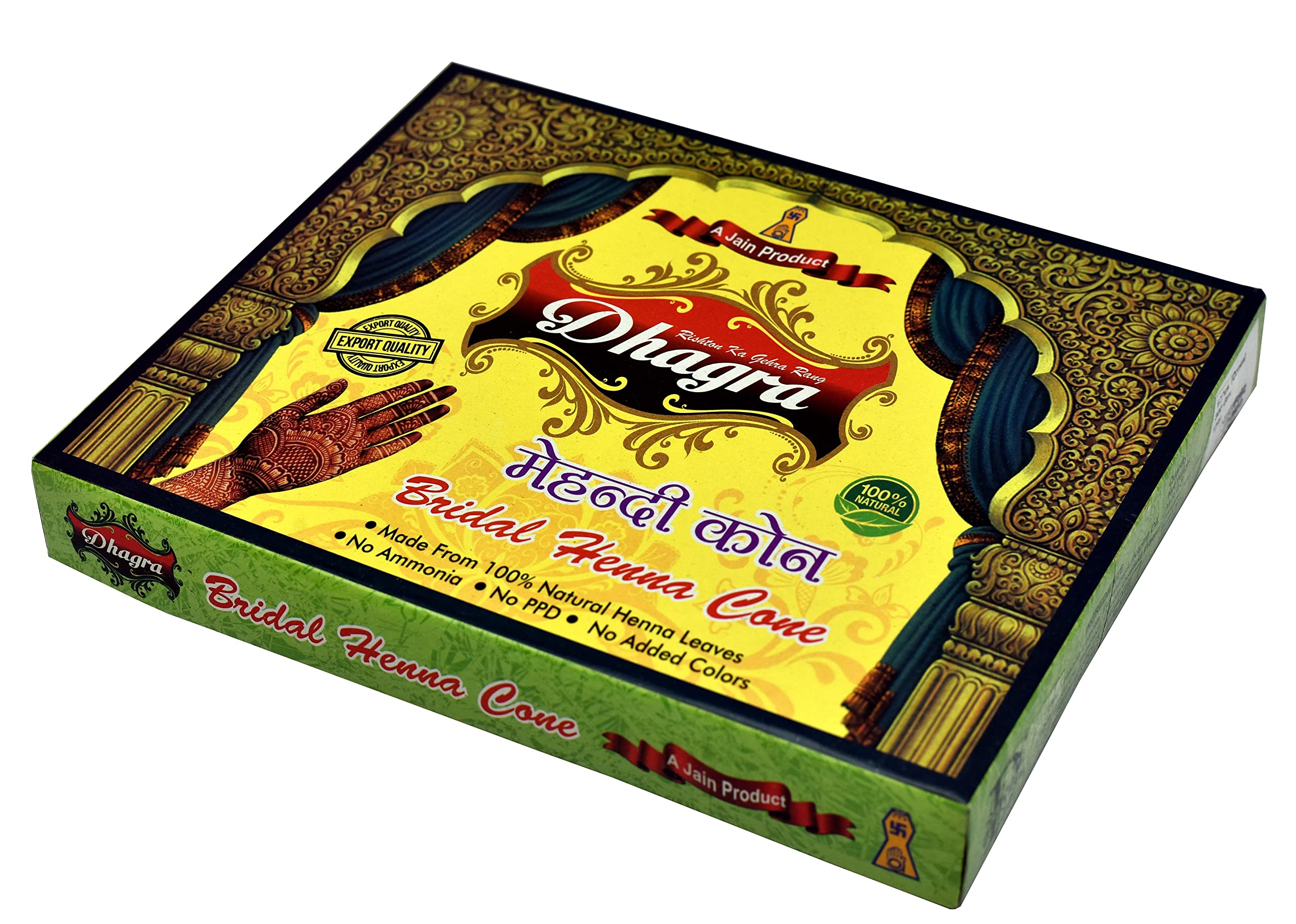 Dhagra Henna Mehendi Cones for all Festivals and Occasions - 100% Natural (Pack of 1 Box - 12 Cones)